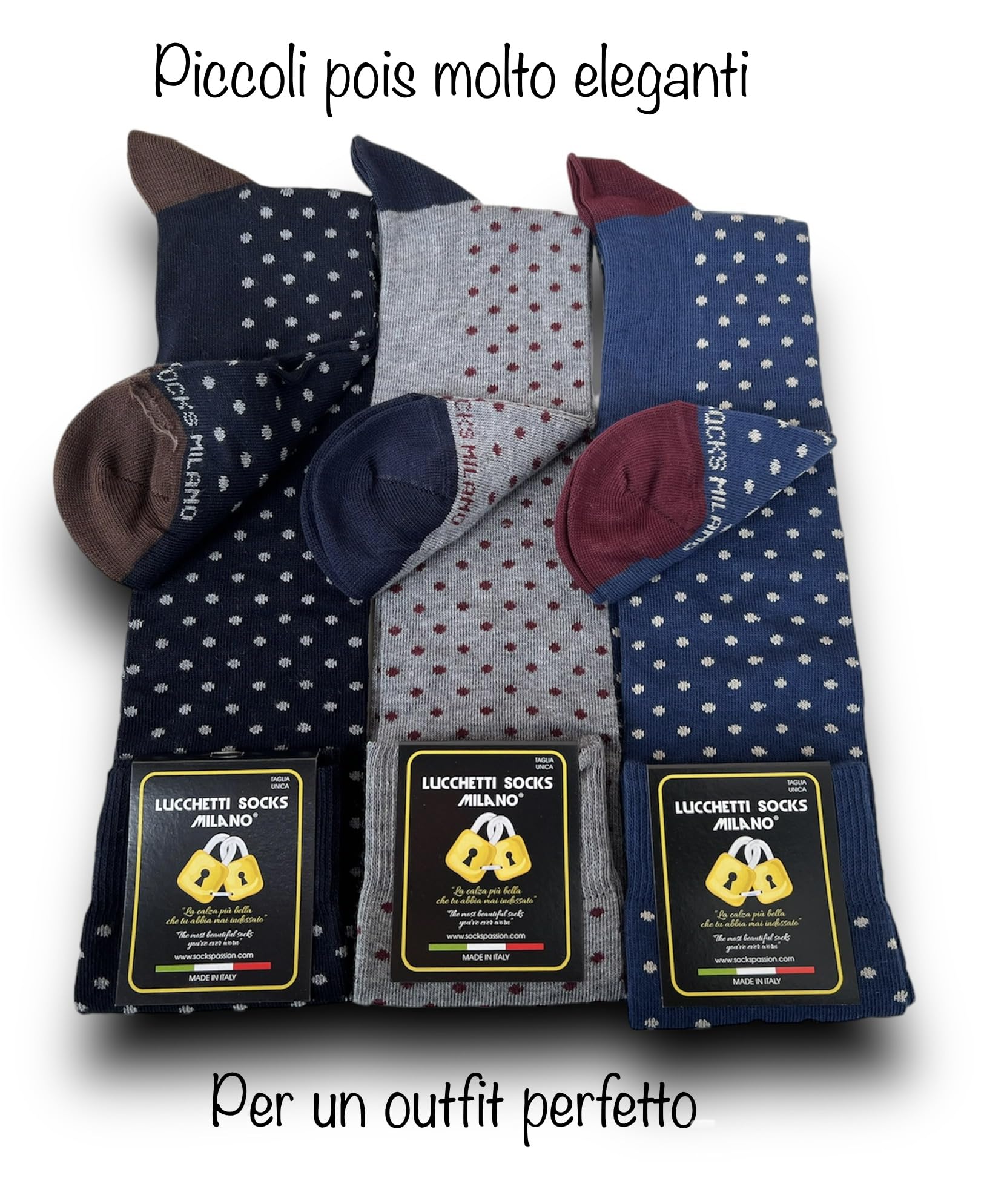 Lucchetti Socks Milano Set de 6 pares de calcetines largos de algodón cálidos para hombre de colores de tendencia estampados de lunares de moda Made in Italy