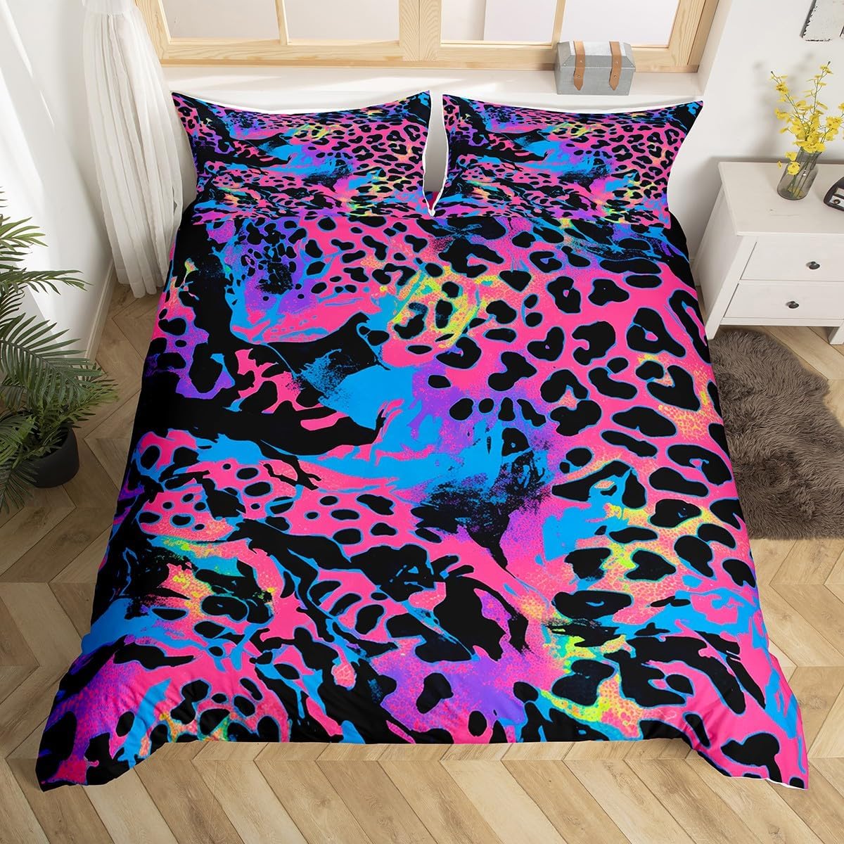 Feelyou Girls Leopard Print Duvet Cover Women Cheetah Print Comforter