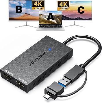 WAVLINK USB 3.0 & USB C to Dual HDMI Adapter 4K@60Hz for 2 Monitors, DisplayLink USB C HDMI Adapter for Dual Monitor, for Mac M1-M5/Neo, Windows, ChromeOS, Ubuntu