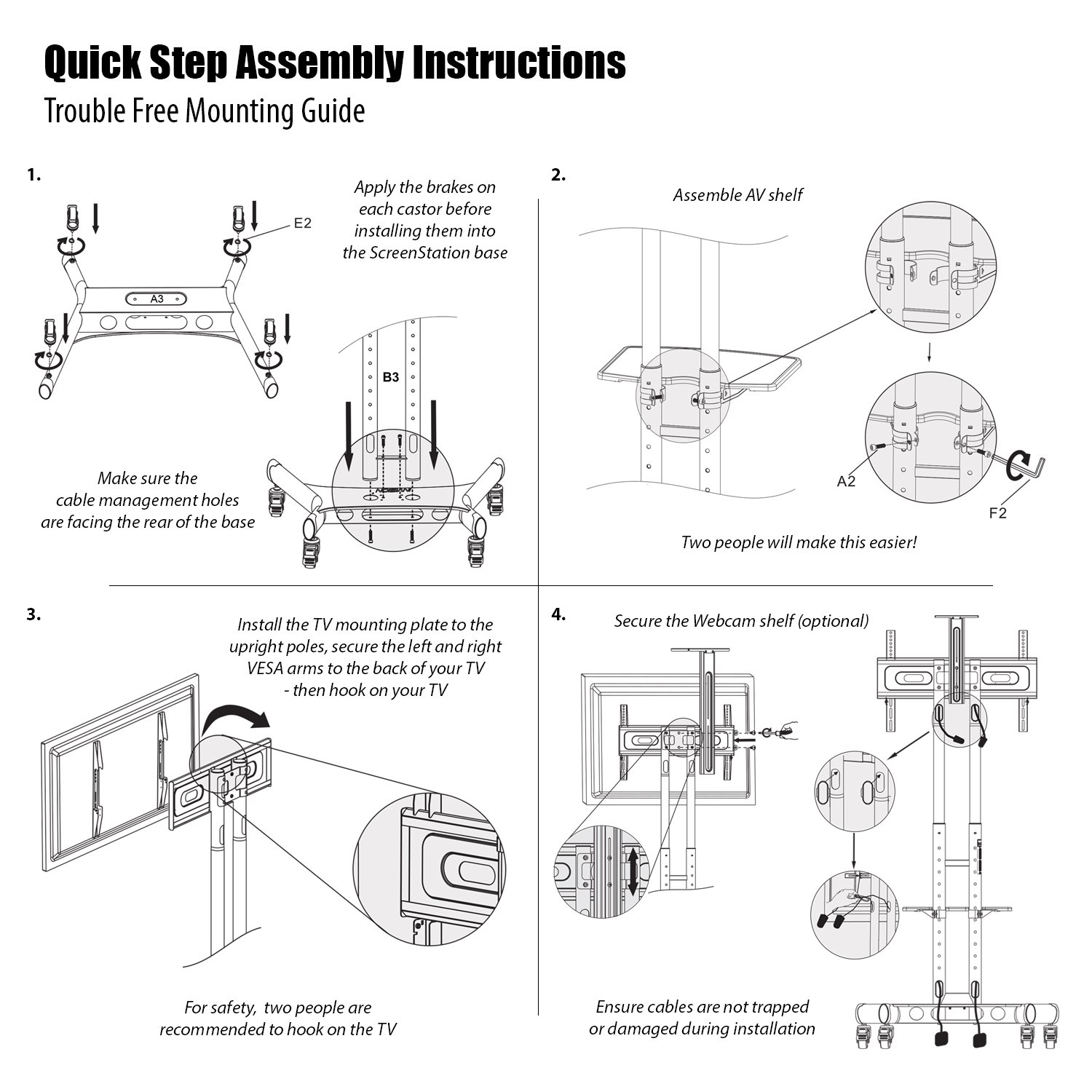 Invision GT1200 Mobile TV Stand on Wheels For 3265 Inch TVs Anti Tip