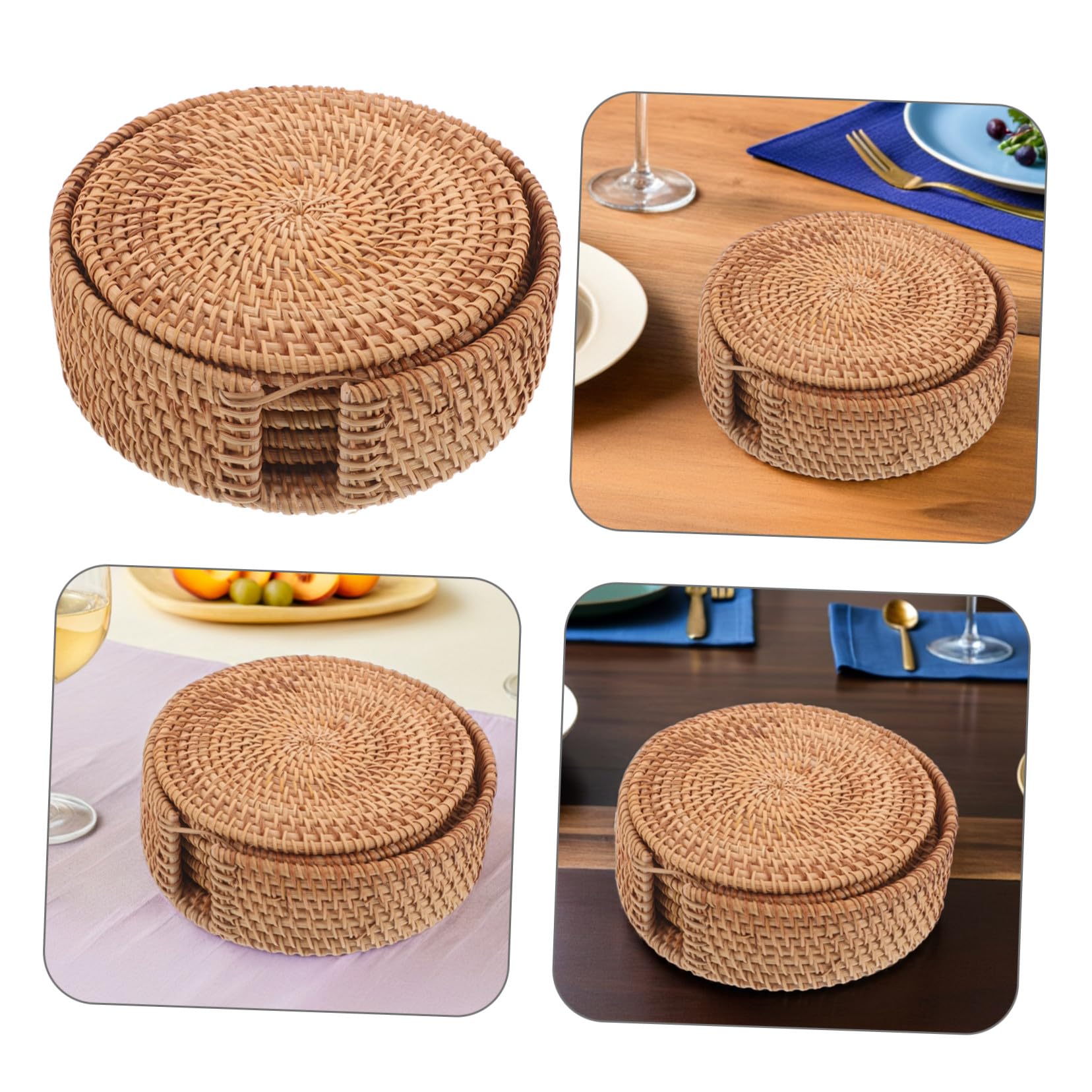 Toyvian 6piezas Posavasos de Mimbre Tejidos Mano Redondos Resistentes al Calor para Proteger Mesa y Tazas de Café Juego de Salvamanteles Naturales