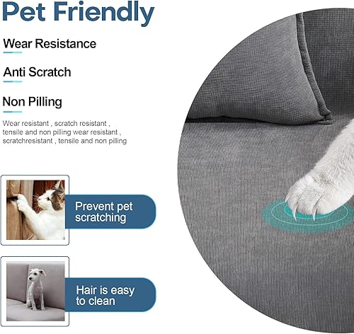 Miniatura 4 de Funda Reversible para Sofá Manta Funda Seccional para Sofá Manta de Cobertura para Sofá de 3 Cojines, Lavable a Máquina a Prueba de Arañazos Gris
