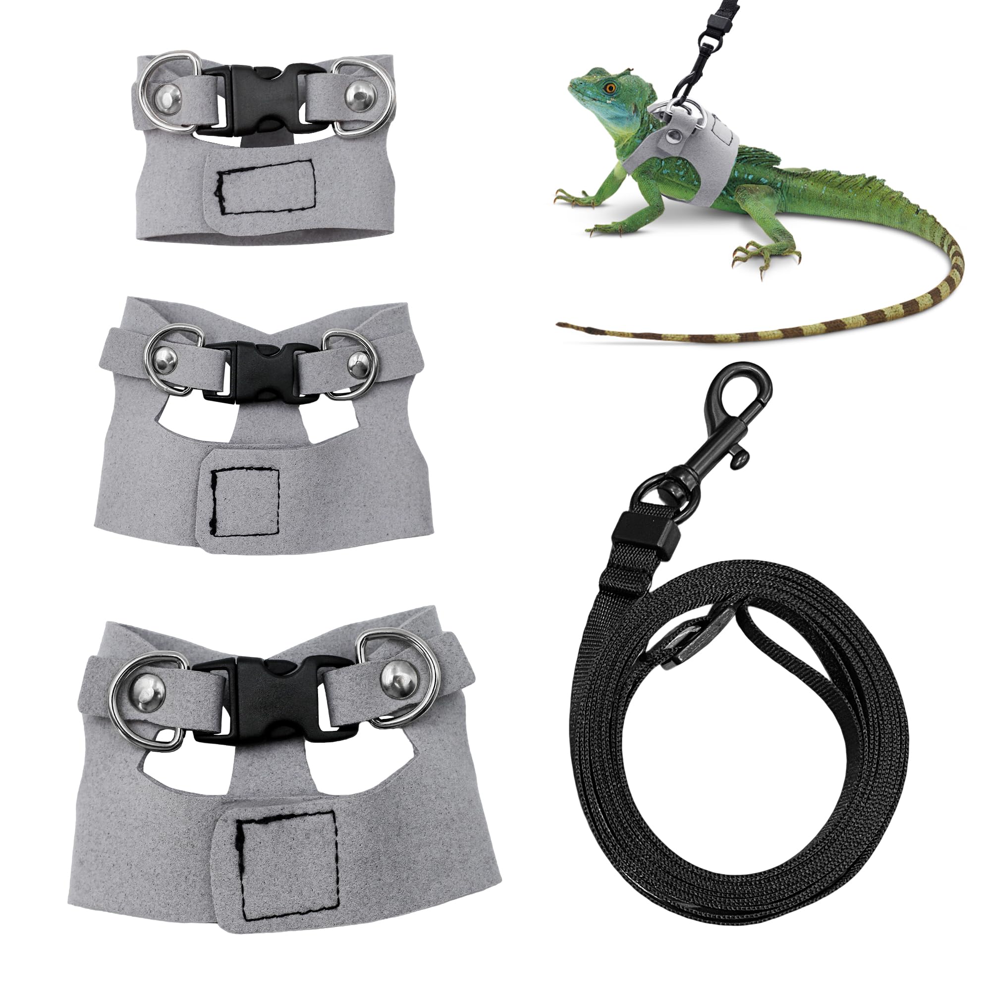 3PCS Bearded Dragon Harness and Leash Set | 3 Size Adjustable Reptile Leash