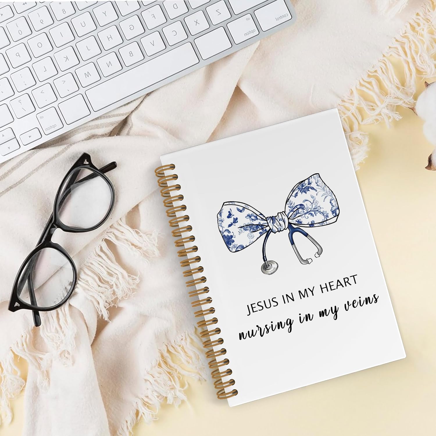 Christian Nurse Spiral Notebook, Nursing Medical Gift Journal Notebook for Christian Nurses, Stethoscope Medical Nursing Notebooks for School Work, Chinoiserie Nurse Office Supplies Gifts for Women, 5.5x8.3 Inch - Image 2