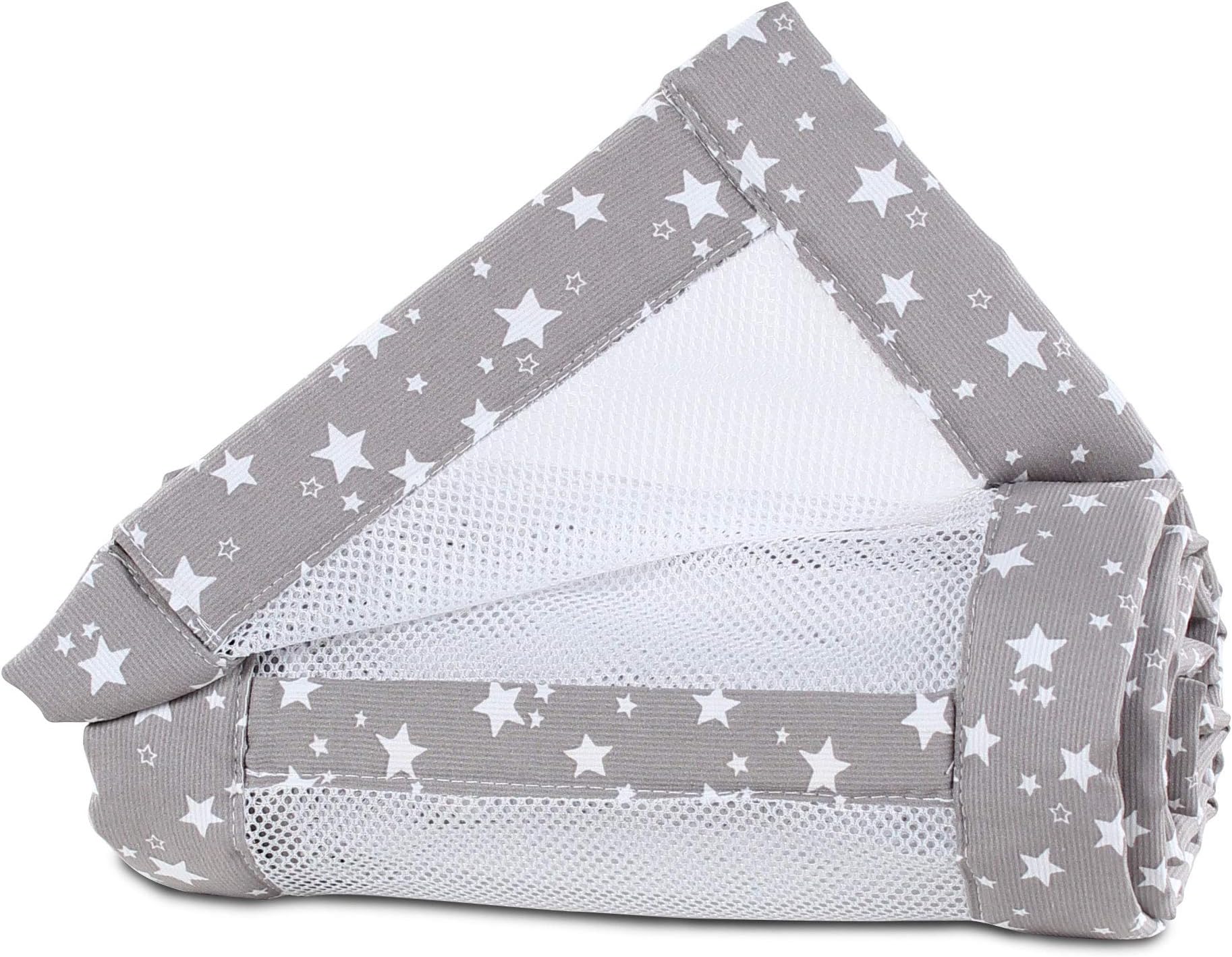 babybay Cot Bumper Mesh Pique/Cot Bumper for Cot/Bumper for Baby Bed, Suitable for Original Model, Taupe Stars White