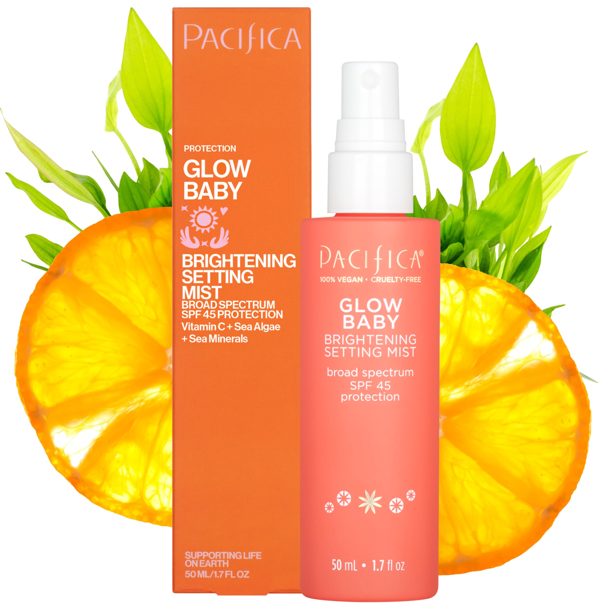 Pacifica Setting Spray Glow Baby Brightening Mist Broad Spectrum SPF 45 UVA UVB Protection Blue Light Protection Facial