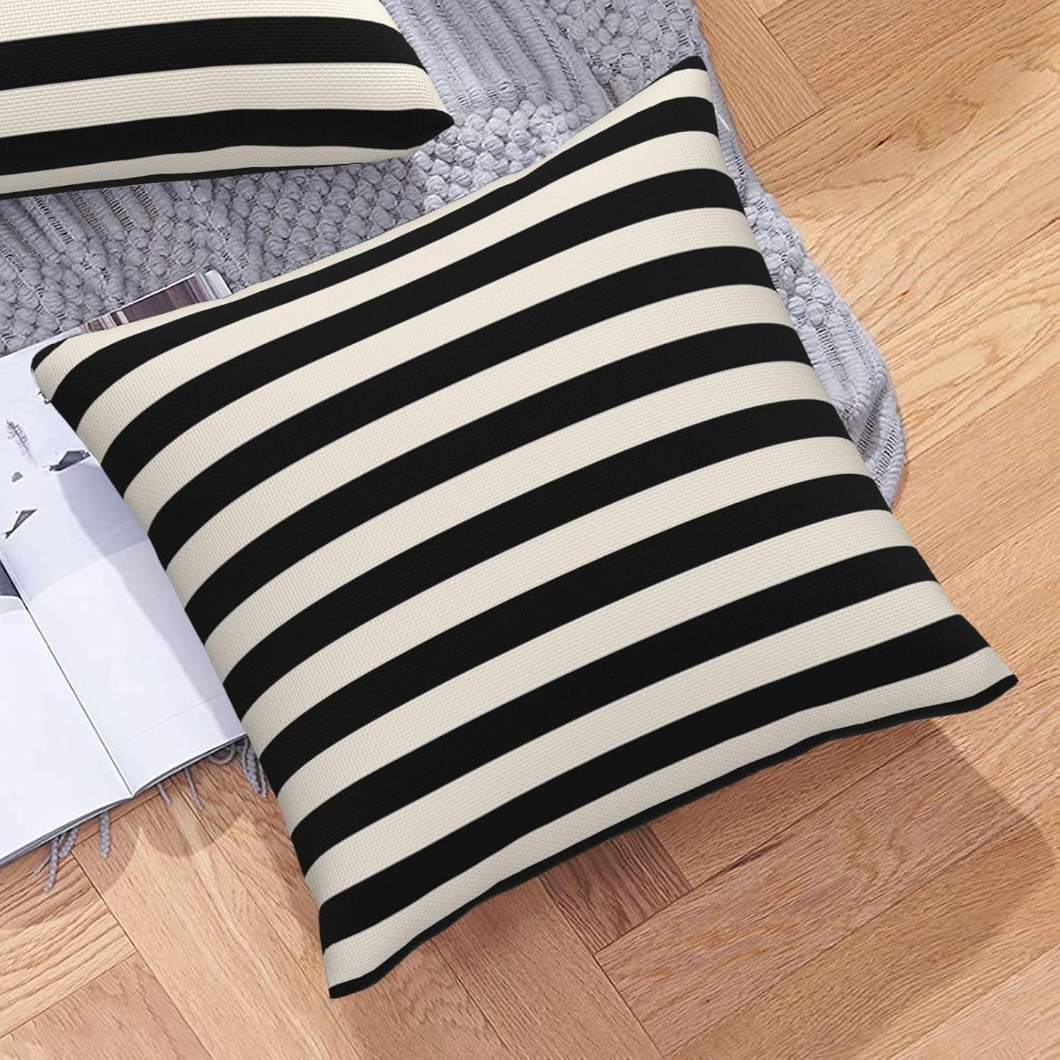 Stripe Black Beige Throw Pillow Covers Lines Texture Square Pillow Cases 18x18 Inch Set of 2 Modern Abstract Outdoor Decorative Pillowcase Cushion Cover for Couch Sofa image 5