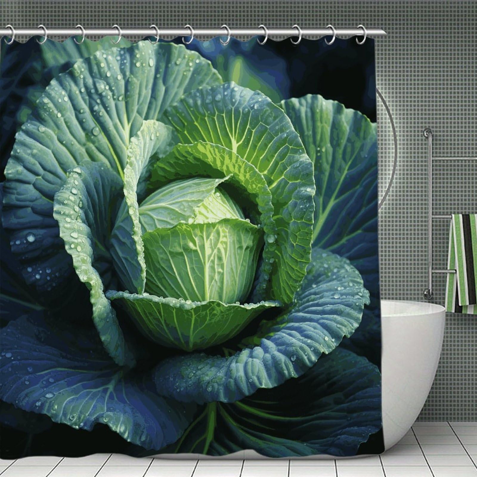 JTREHY Bright Cabbage Shower Curtain Waterproof Bathroom Shower Curtain Machine Washable Bath Curtains Polyester Cloth Bath Curtains for Bathroom Showers 70.8×70.8Inch