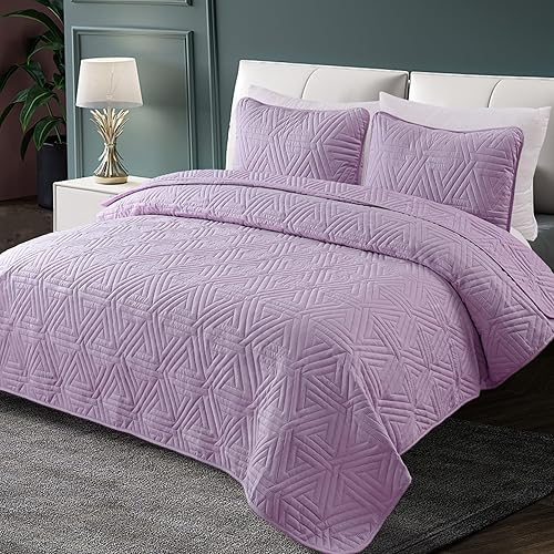 Miniatura 2 de Whale Flotilla Juego de edredón suave tamaño King para todas las estaciones, juego de ropa de cama de 3 piezas, colcha geométrica ultrasónica,