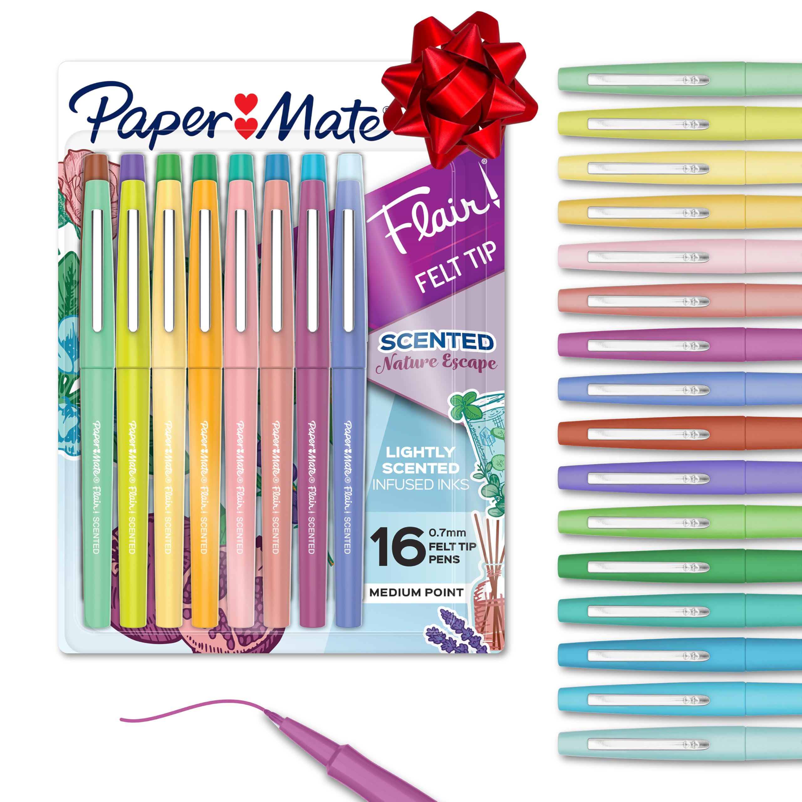 Paper Mate Flair Nature Escape Scented Felt Tip Pens, Medium Point (0.7mm), Assorted Colors, 16 Count - Perfect for Journaling, Writing, Coloring, Teacher Supplies