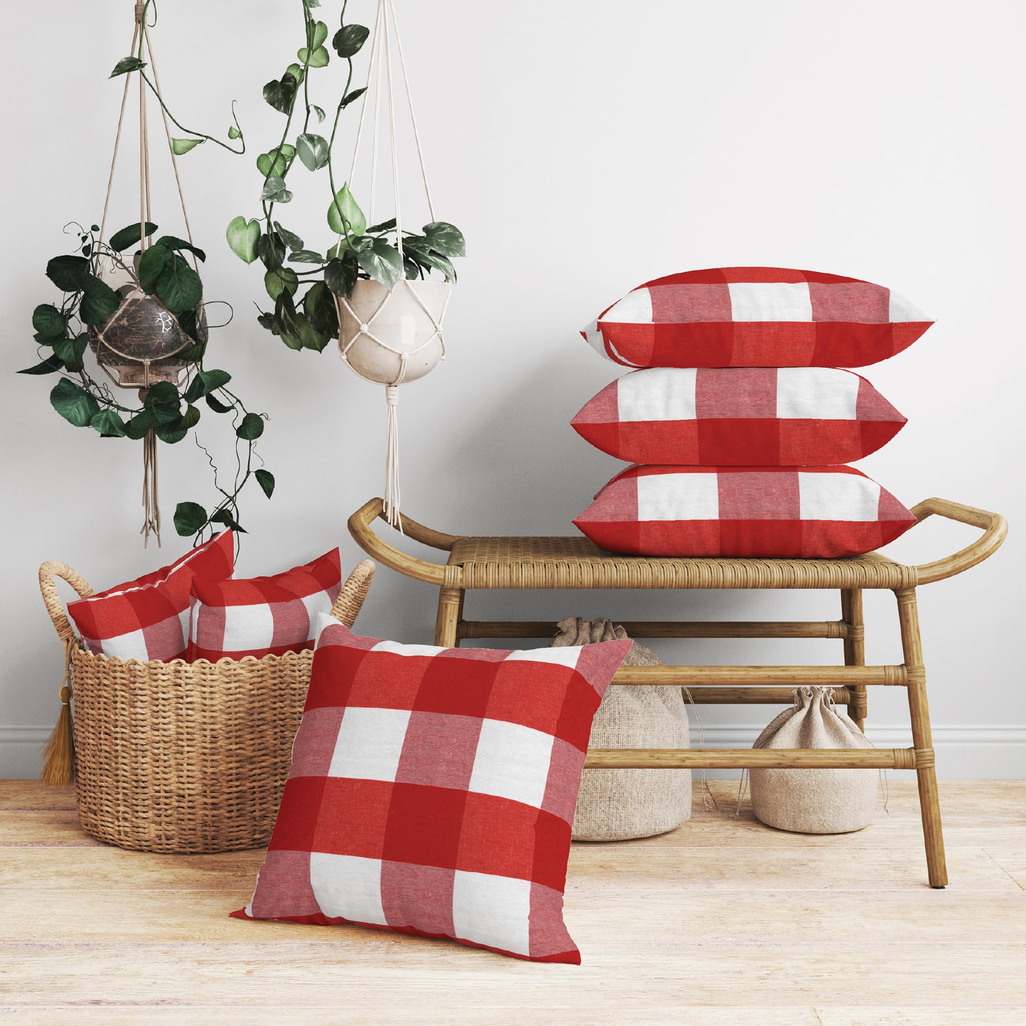 Juego de 2 fundas de almohada de granja de 18 x 18 pulgadas con cuadros rojos búfalos, fundas de cojín decorativas sin relleno, fundas de almohada a cuadros y rayas para sala de estar, sofá 6