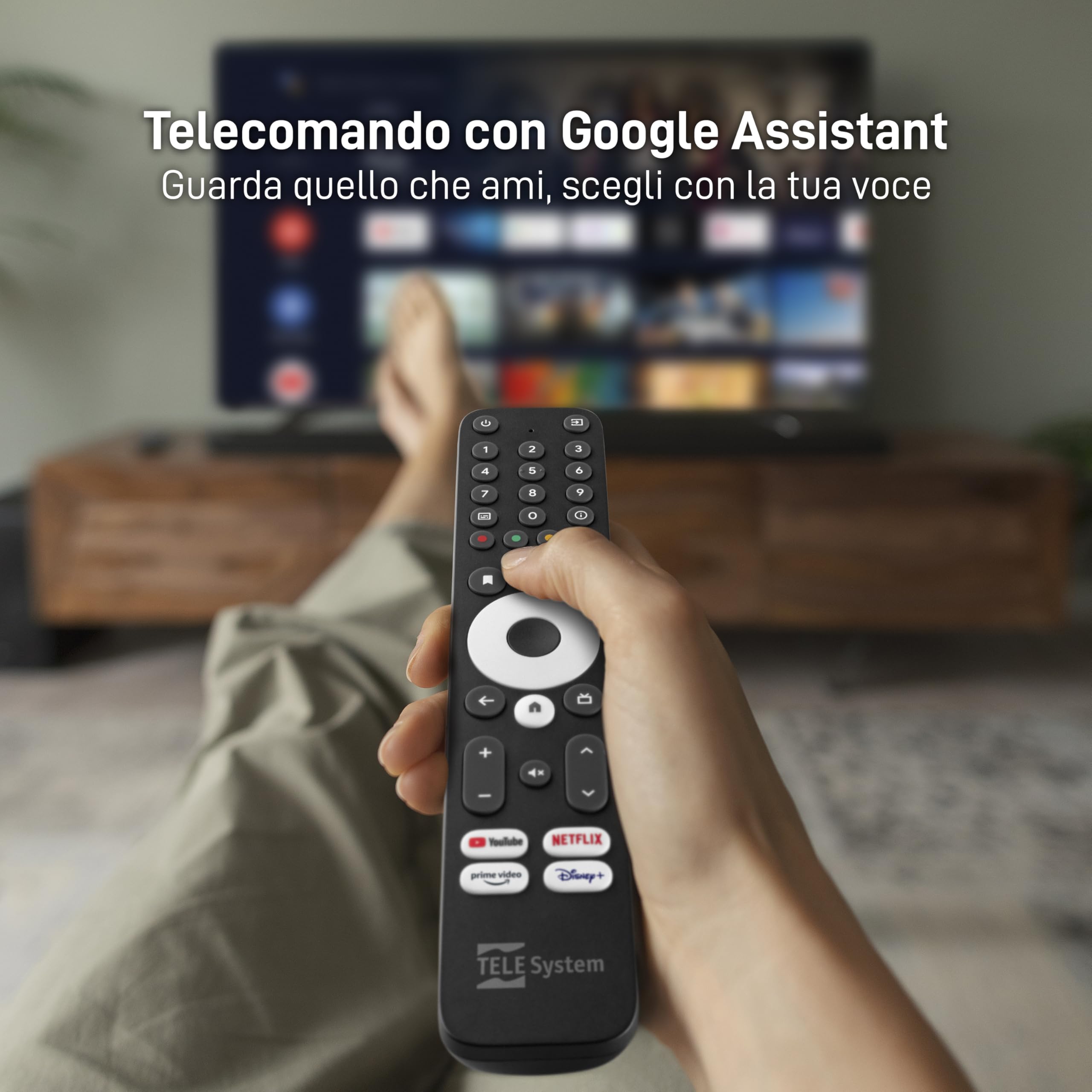 TELE System UP1 Décodeur numérique terrestre Android TV Ultra HD, Netflix Certified, Prime Video, Disney+, Chromecast intégré, DVB-T2 HEVC, HDR10+ HLG, AV1, HDMI/SCART.