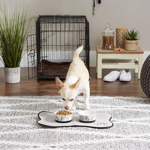 Miniatura 8 de Bone Dry Pet Bowl Collection - Juego de cerámica pequeño, mármol, 2 unidades, color blanco