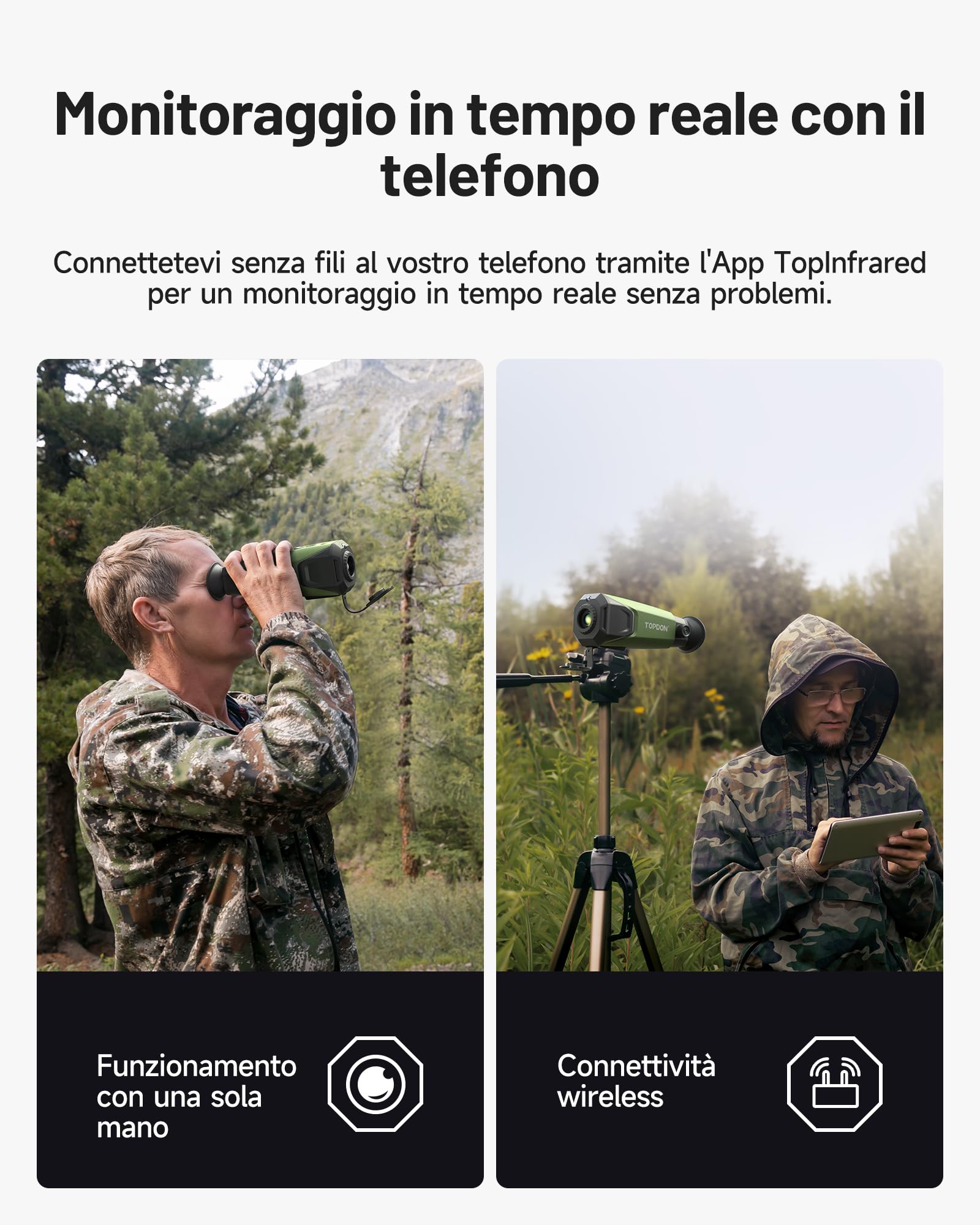 TOPDON Monocular termico TS004, 320x240 Termocamera con 13mm Obiettivo, 50Hz, 32G RAM, durata della batteria di 11 ore, per esplorazione all'aperto, osservazione della fauna selvatica, caccia