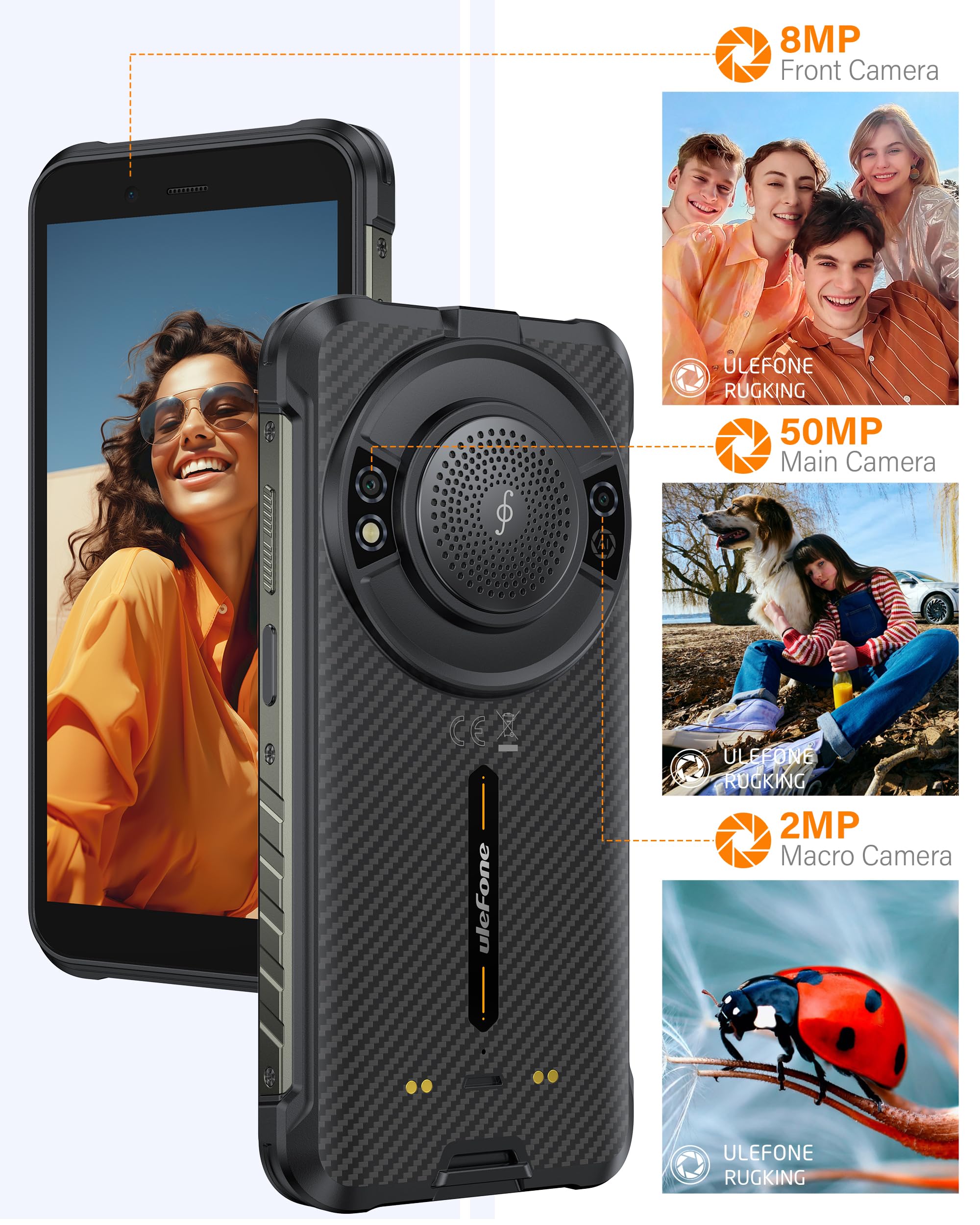 Ulefone 4G Rugged Phone, RugKing Unlocked Smartphone, Android 15, 16+256GB, 50MP+2MP+8MP Camera, 9600mAh, 126dB Speaker, 5.99” Screen, 3-Card Slot, NFC/GPS, Dual LTE