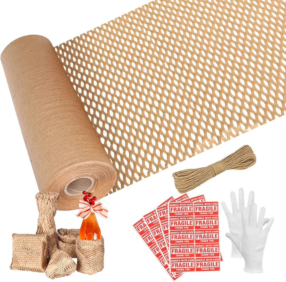 JollyTrip Honeycomb Packing Paper 15&#34;x165FT, Biodegradable Paper Bubble Cushioning Wrap Alternative, Recycled Honeycomb Packaging Paper Wrapping Roll for Moving, Shipping, Fragile Items