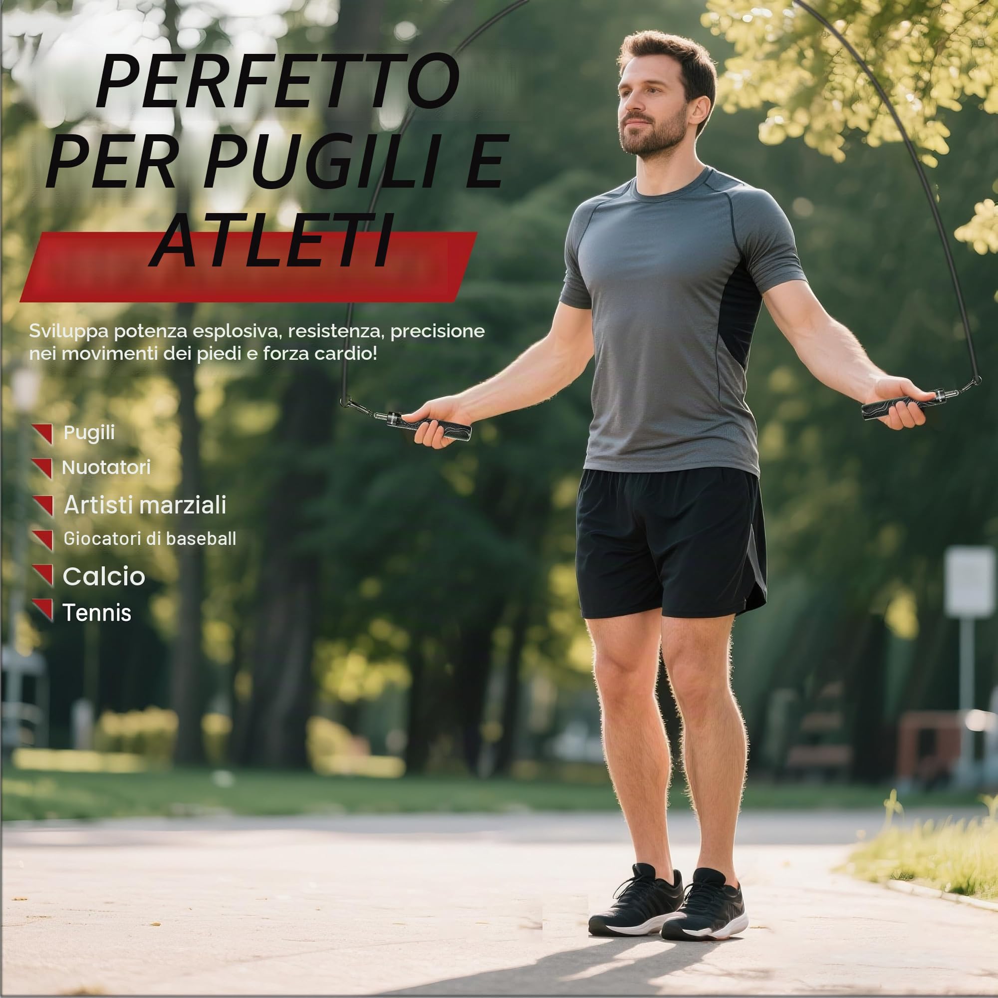 Corda per saltare ponderata per uomini e donne, intercambiabile da 1/2,3 kg, 1,8 kg, 1/2,9 kg, corda per saltare pesante, rotazione a 360 gradi, lunghezza regolabile, impugnatura ergonomica in