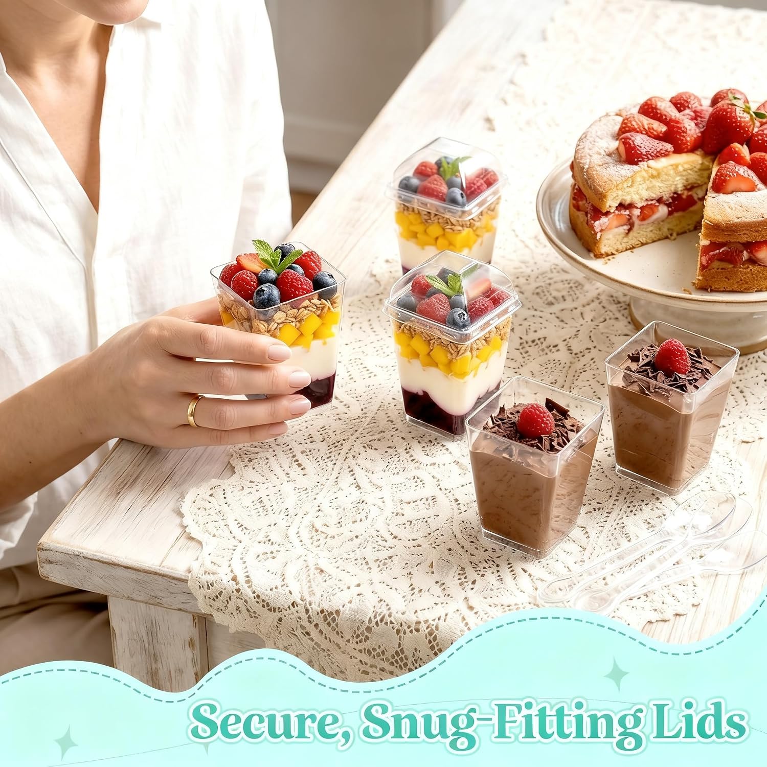 Oomcu 50 Pack 5oz Clear Dessert Cups with Lids & Spoons, Parfait
