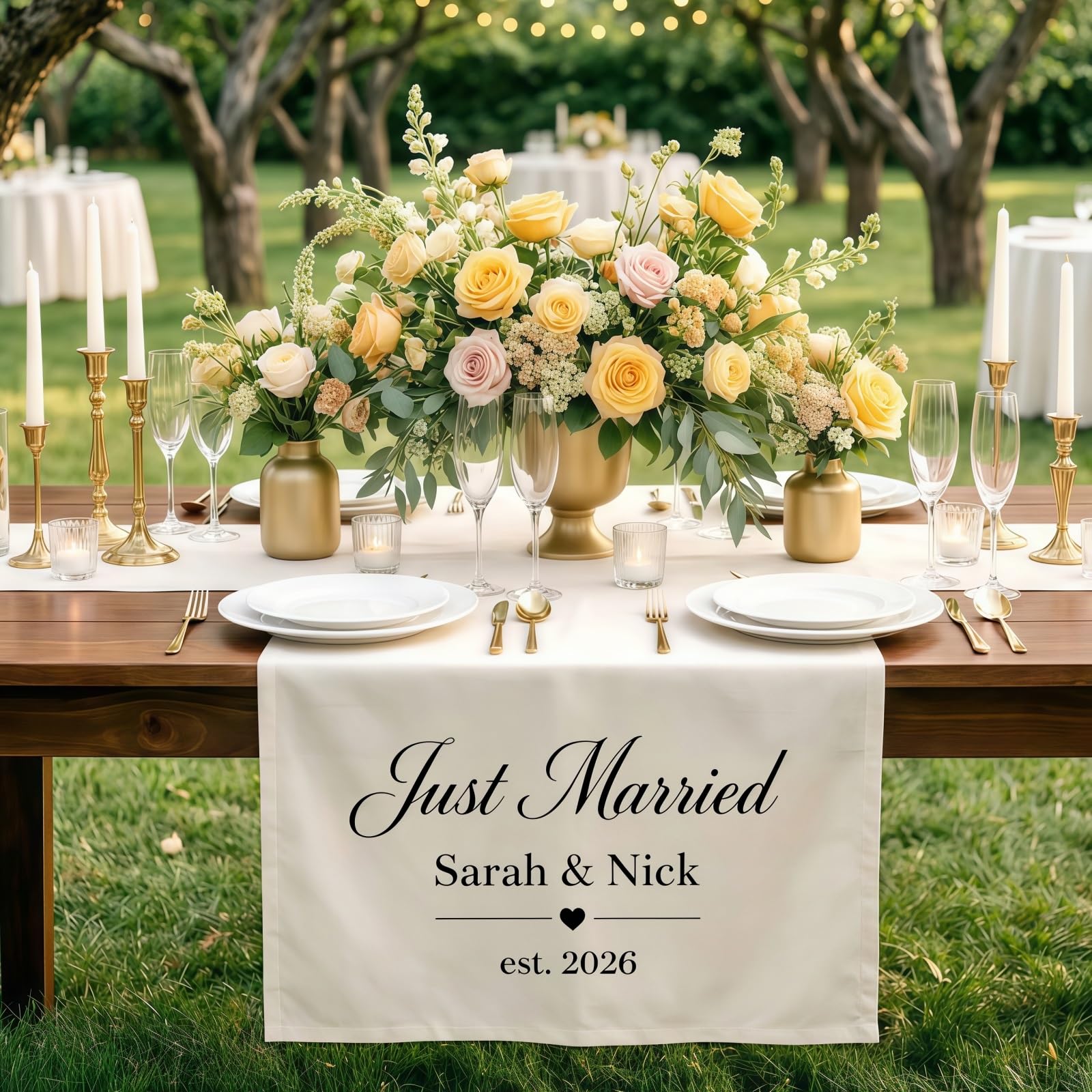 Personalized Wedding Table Runner For Couples, Mr And Mrs Last Name Tablecloth For Reception, Bridal Shower Gift & Engagement Party Decorations