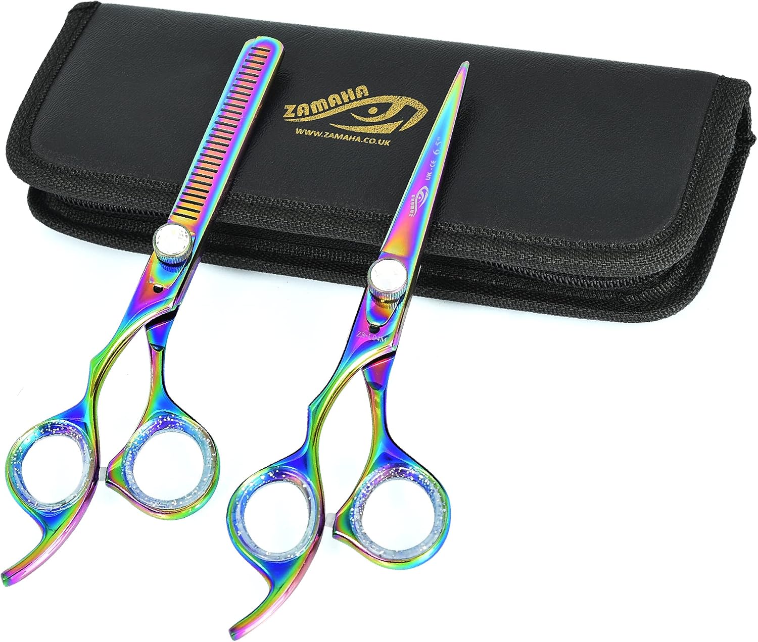 ZAMAHA Lefty Hairdresser Professional Hair Razor 6.5 inch Hair Scissors (Cutting+Thinning) (2 Piece Multi Finish)