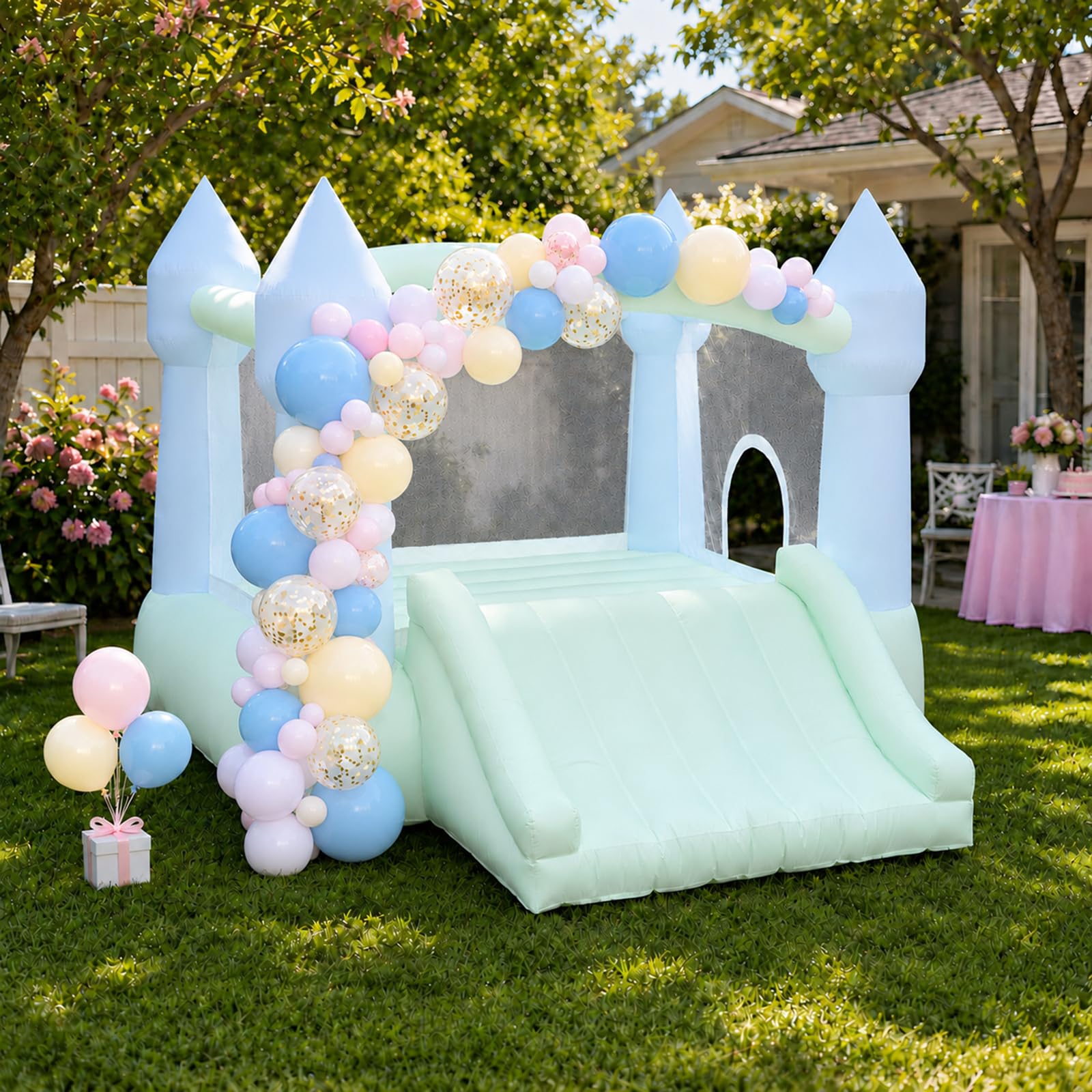 AKSPORT White Bounce House for Kids, Inflatable Bounce House with Slide