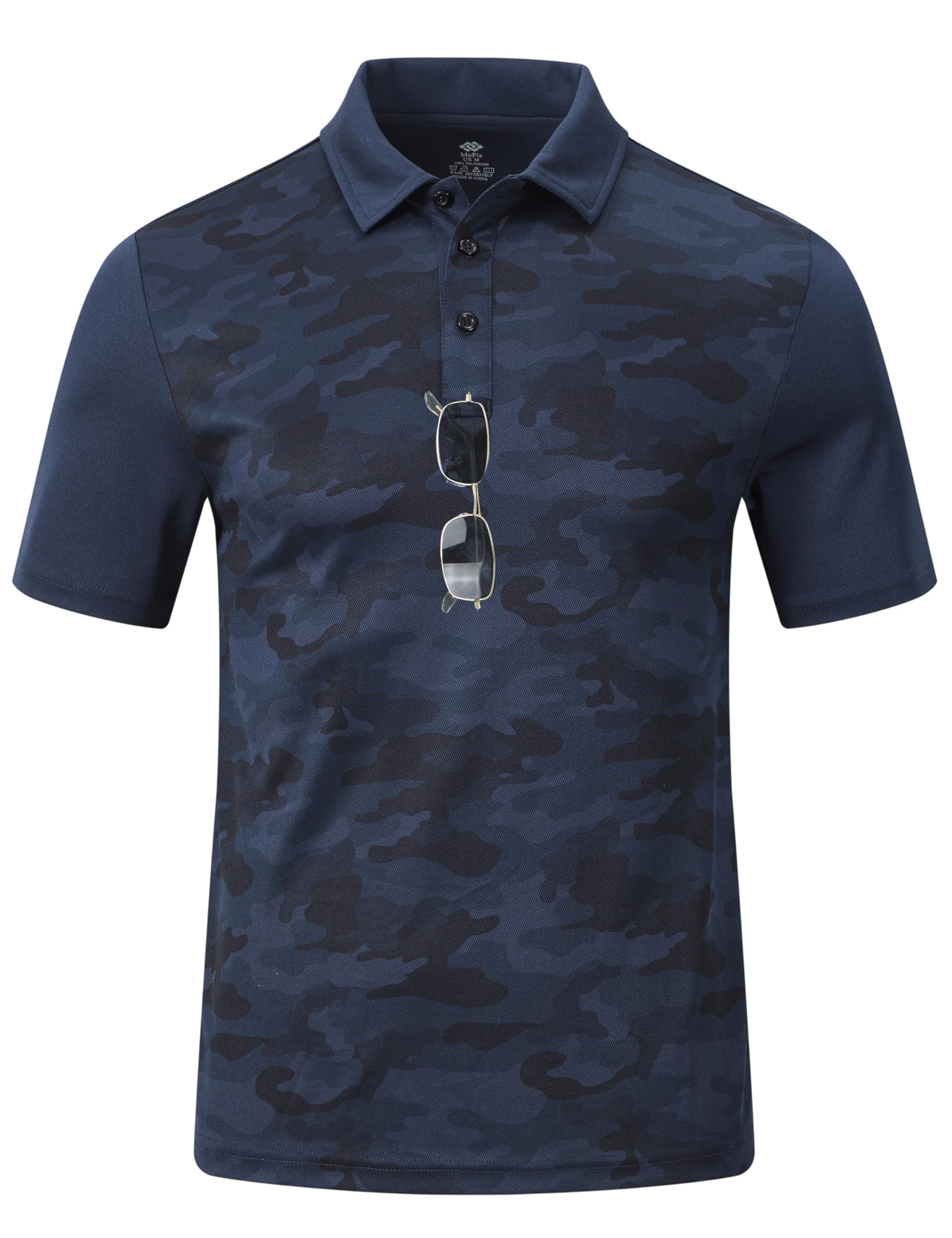 MoFiz Men's Athletic Polo Shirts Lightweight Quick Dry Fit Polo Golf Summer Camo/Stripe T-Shirts for Mens