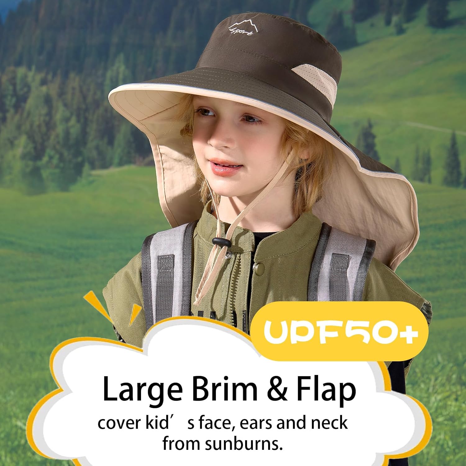 Kids Sun Hat UPF50+ Sun Protection Boys Bucket Hat Summer Girls Beach Hats with Neck Flap Adjustable Fishing Safari Hat - Image 4