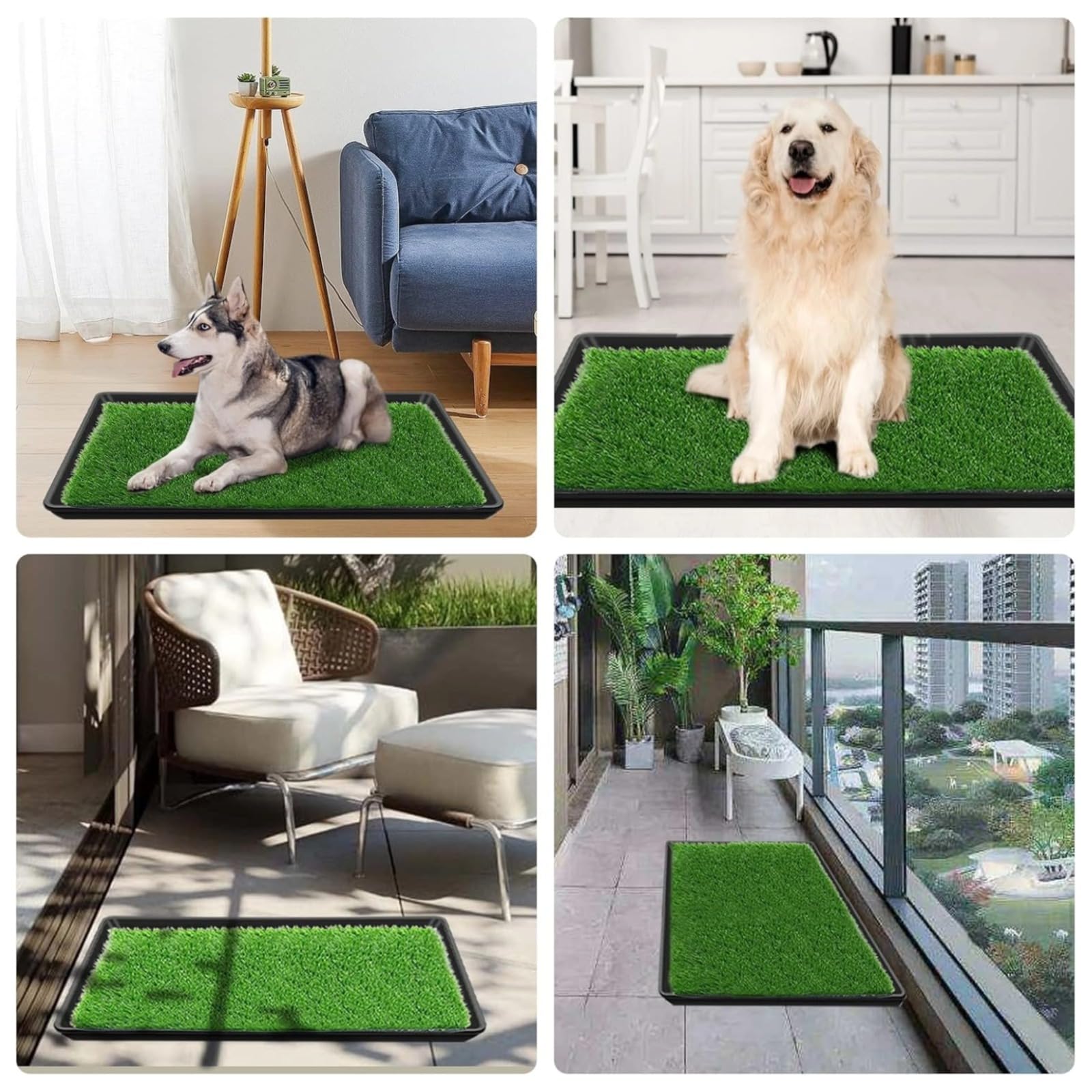 Tapis d'herbe pour chien avec plateau, tapis d'herbe de rechange pour pot pour animal domestique intérieur/extérieur, tapis d'entraînement à la propreté portable, fausse herbe réutilisable pour