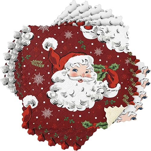 Miniatura 8 de Paños de cocina rojos con copos de nieve de Papá Noel, paquete de 6 paños de cocina de secado rápido, toallas de limpieza absorbentes para cocina y