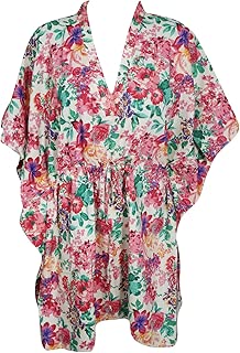 Mogul Interior Womens Caftan Dress Printed Comfy Cotton Resort Wear Dresses (Free-Size) Pink