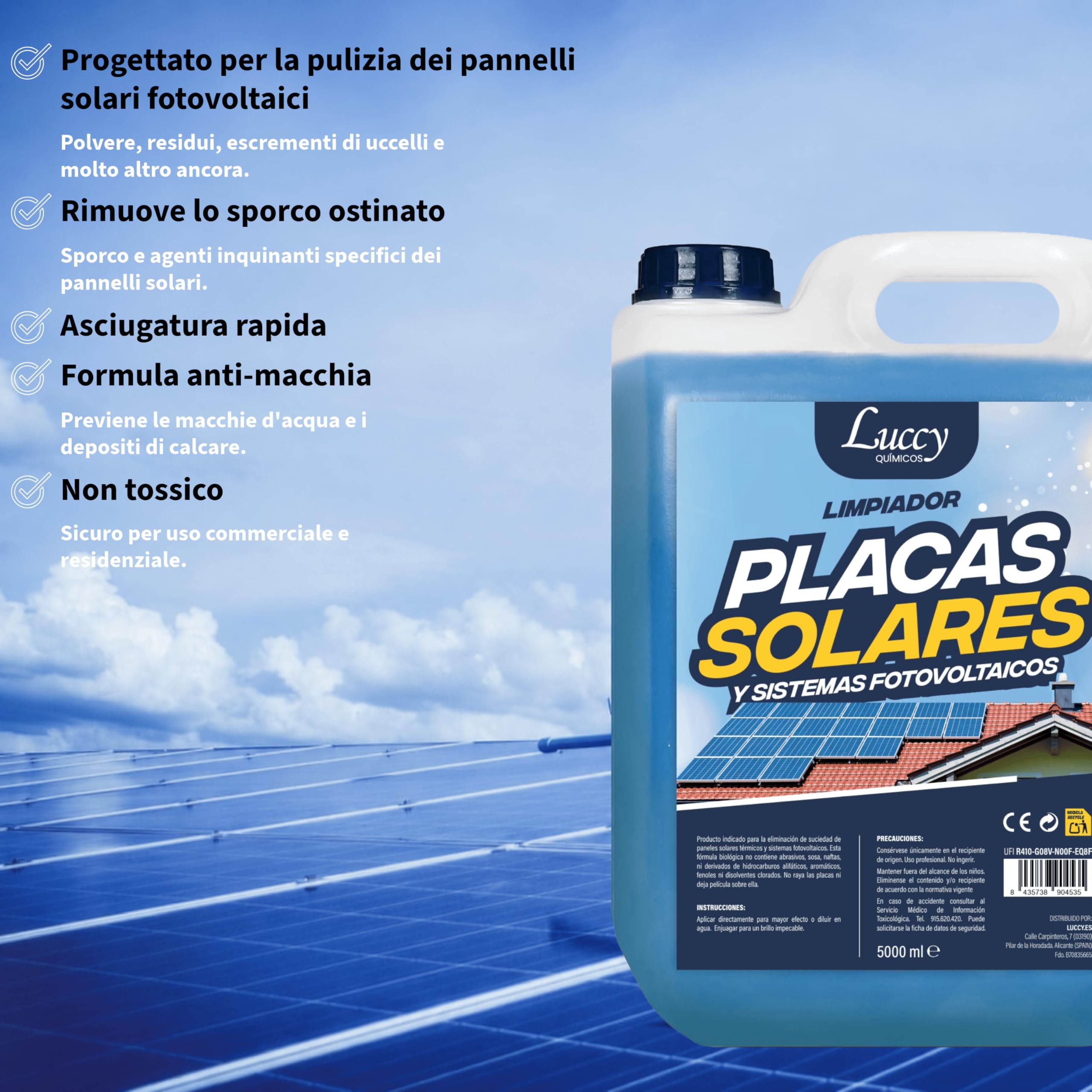 LUCCY Detergente per Pannelli Solari e Fotovoltaici 10 Litri