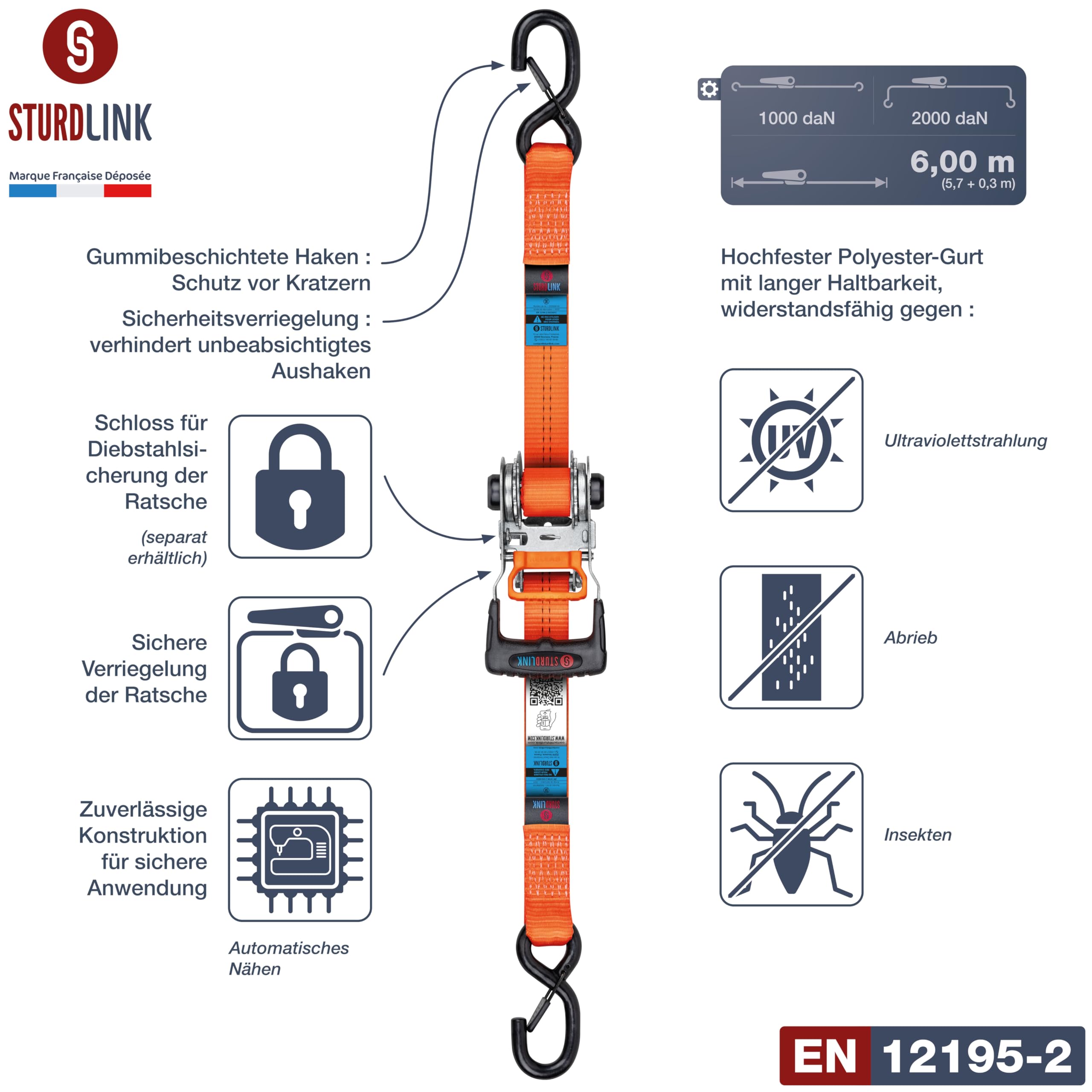 Spanngurte 6m 35mm mit Spannungsrückführung | 4er Set Ratschengurte mit Verschluss S Haken LC 1000kg / 2000kg | Zurrgurt für Anhänger, LKW | Professionelle Qualität EN12195 | Spanngurt Zurrgurte Gurte