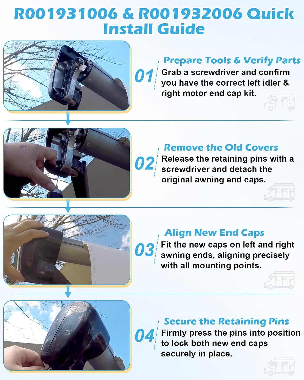 RV Awning Motor & Idler Cover Kit R001931006 R001932006 Compatible with Carefree of Colorado Altitude/Compass TAJVAP 46JVAP, R001931-006 R001932-006, Left & Right Side, 2 Pack - Black