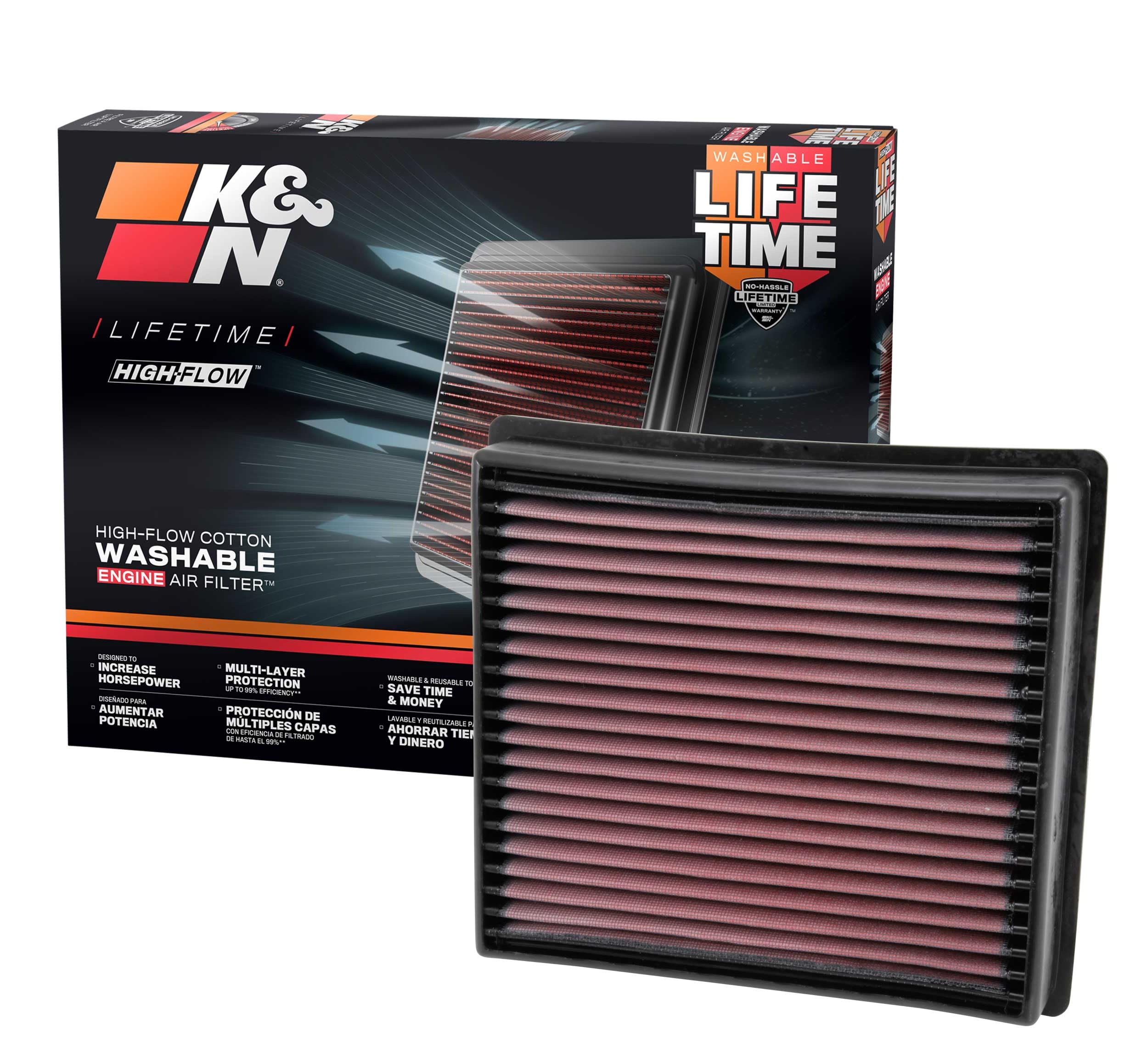 K&N High-Flow Original Lifetime Engine Air Filter: Increase Power: Premium, Washable: Compatible with 2013-2024 RAM: 2500, 3500, 4500, 5500, 33-5005