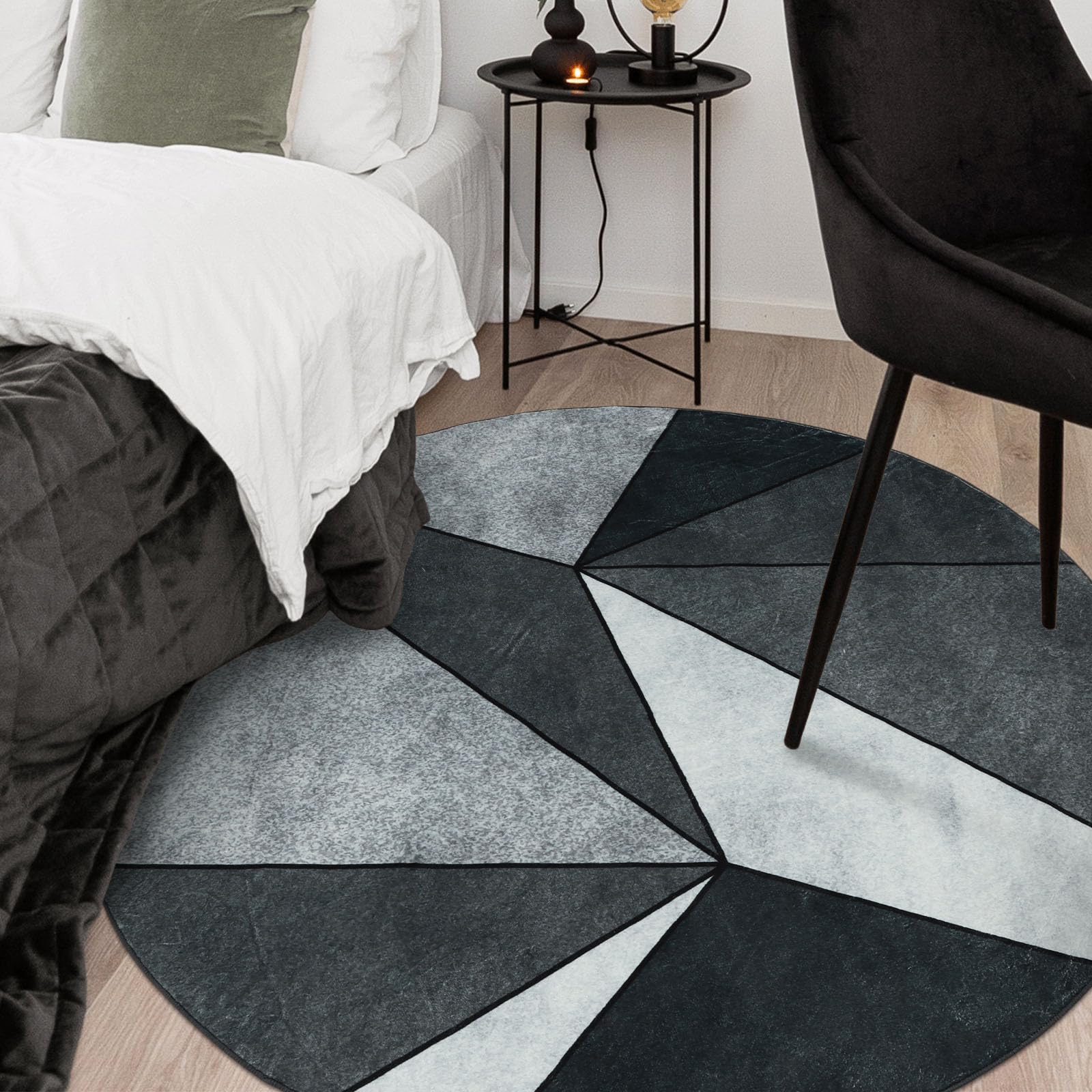 Betadistor Modern Round Rug Abstract Area Rugs Large Living Room Washable Non Slip Area Rug Diameter 120cm Grey Carpet Bedroom Accent Mat Home Décor Rugs Pads Floor Protectors 402-01120 - Image 3