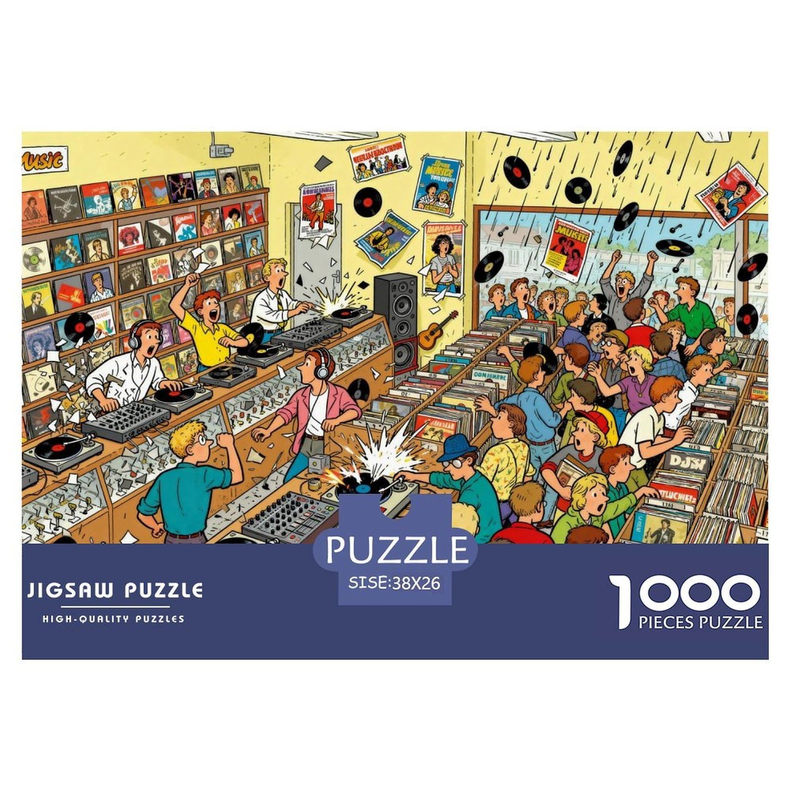 Vinyl Record Store Sale Frenzy Wooden Jigsaw Puzzle Waterproof 1000 Piece Puzzles for Adults Fun Challenging Games