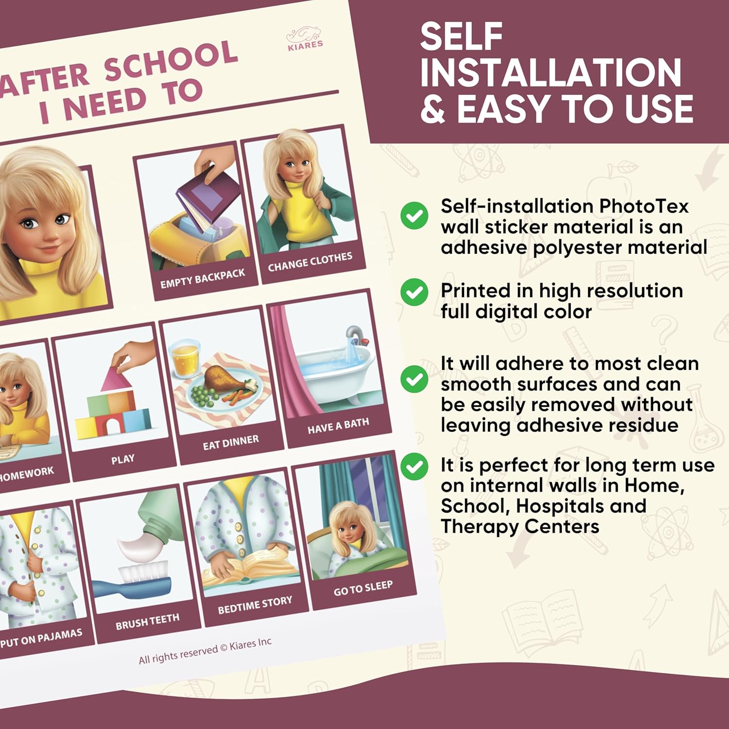 KIARES Morning & Afternoon Routine for Kids, Visual Schedule For Youth, Everyday Chart, Poster to Build Independence and Confidence (Caucasian Girl - Blonde)