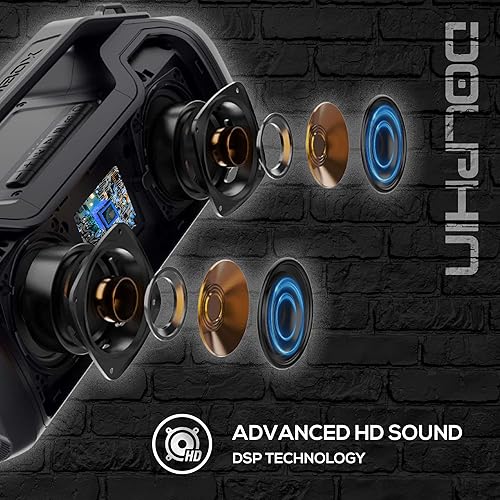 Miniatura 3 de Dolphin Altavoces inalámbricos portátiles LX80, altavoces Boombox recargables para exteriores con luces de fiesta, tecnología DSP, woofers duales de
