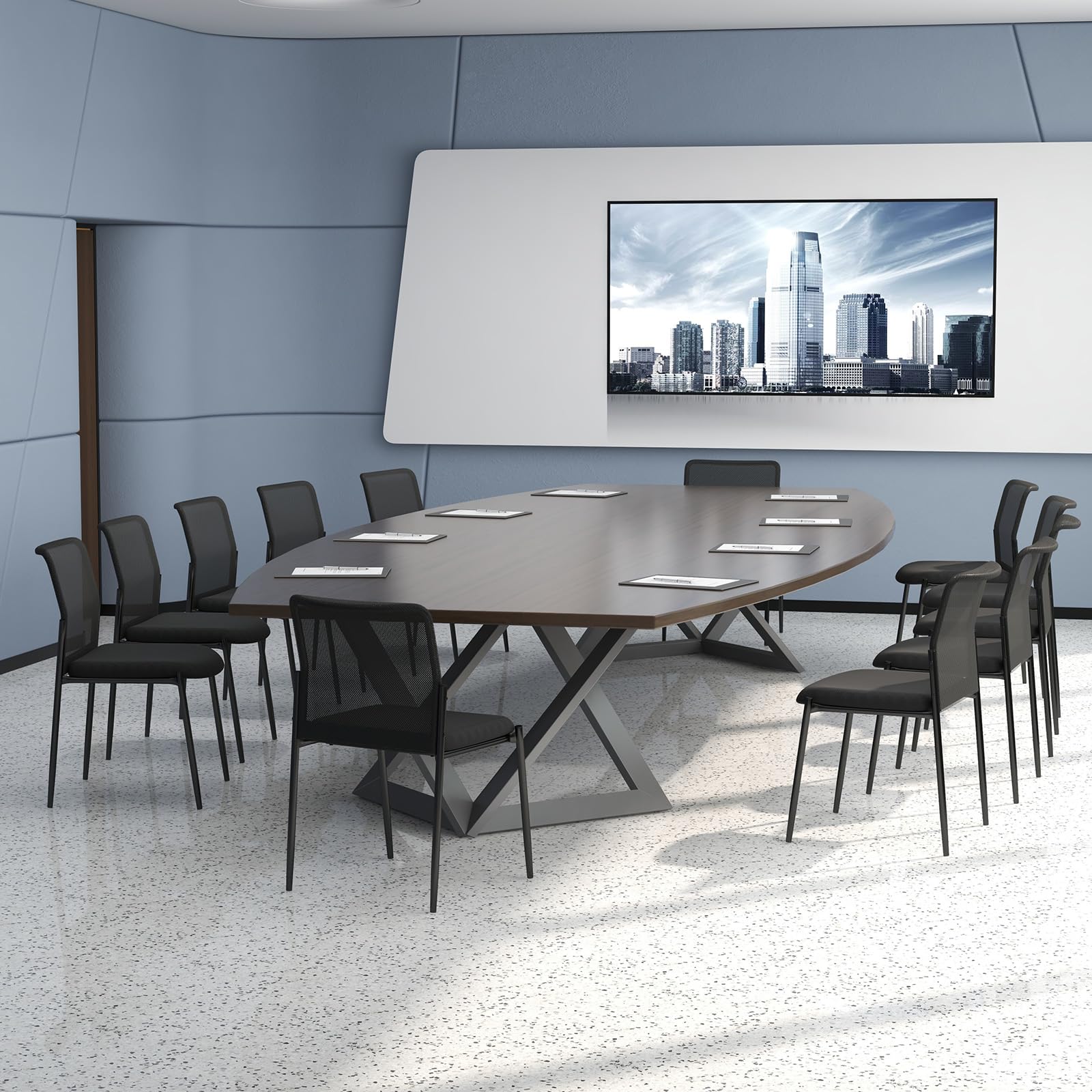 COSTWAY Set di 2 Sedie da Conferenza, Sedia da Ufficio con Schienale Ergonomico in Rete, Seduta Imbottita, Sedie per Sala d'Attesa, Ufficio, Portata 150 kg, 63 x 52 x 84 cm