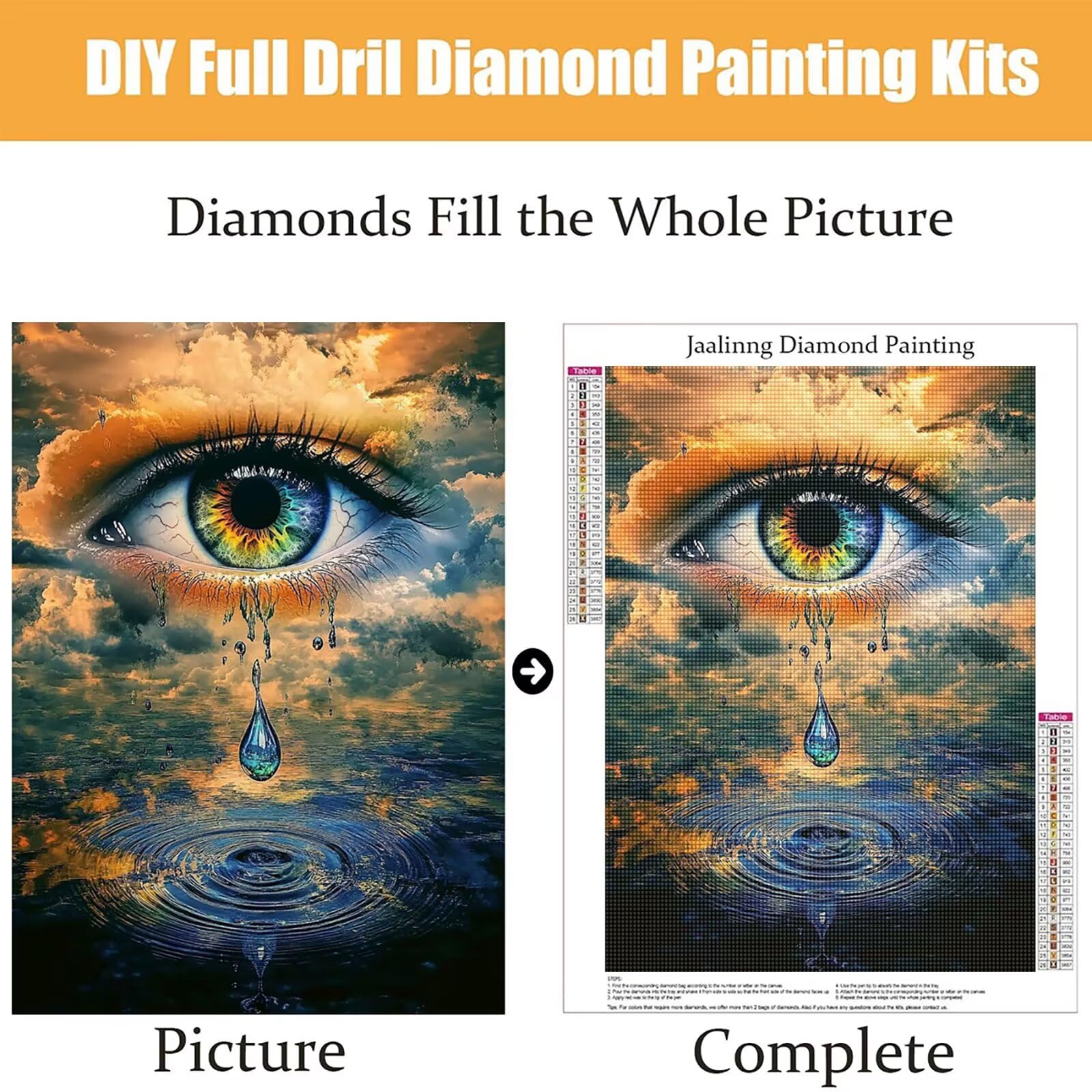 Diamond Painting Kit Completo, Diamond Painting Occhio, 5D Quadrato Pittura Diamante Kit Manualidades Adultos DIY Diamantini Crystal Art Disegni Ricamo Punto Croce Artigianale, 90x120cm Sogno j0-582