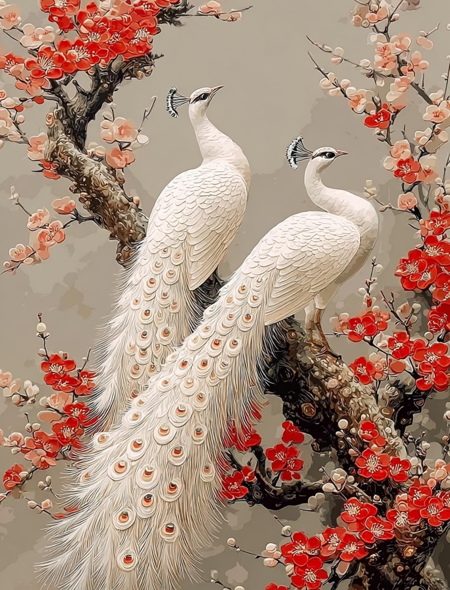 WANGWANGMIAO Paint by Numbers for Adults White Peacocks Perched on Branches- DIY Oil Painting Kits with Brushes and Acrylic Pigment, 16x20 inch Canvas，with Frame