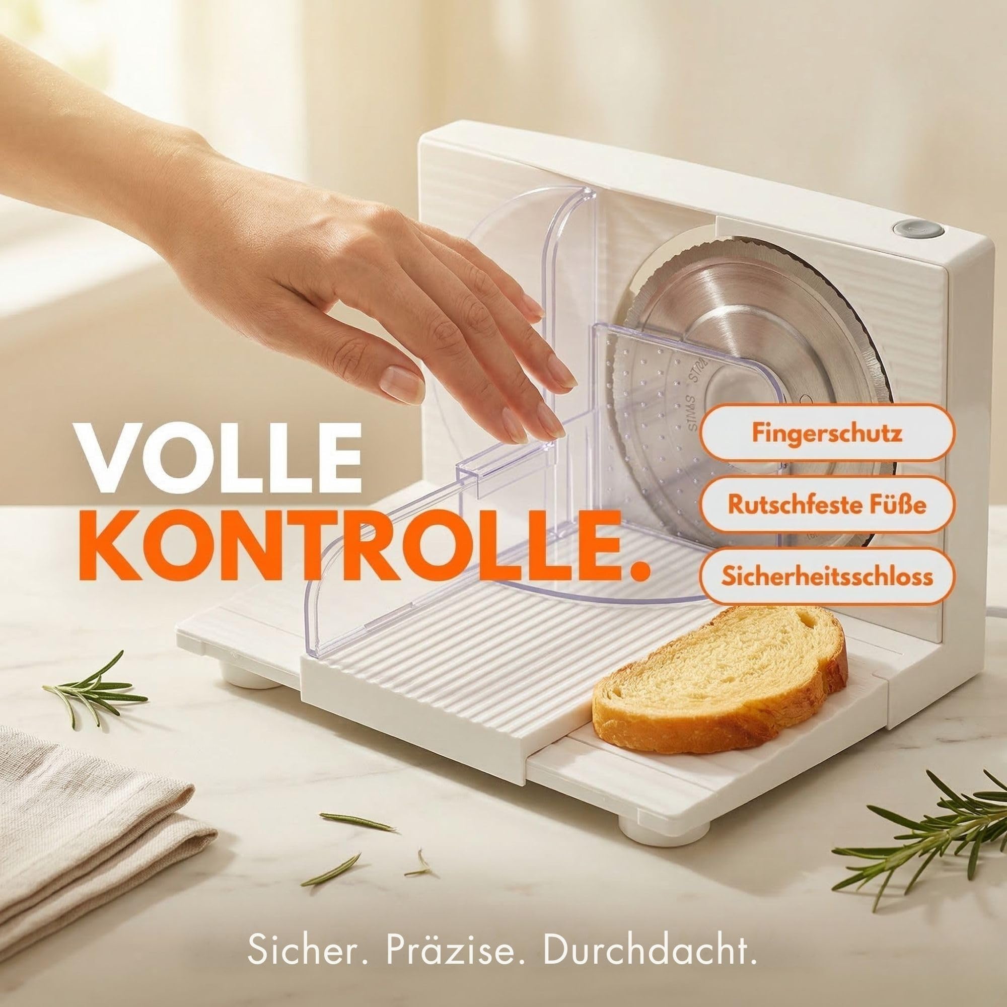 Sommertal Allesschneider AS170 150W Edelstahlmesser klappbar elektrische Brotschneidemaschine weiß 0-15mm