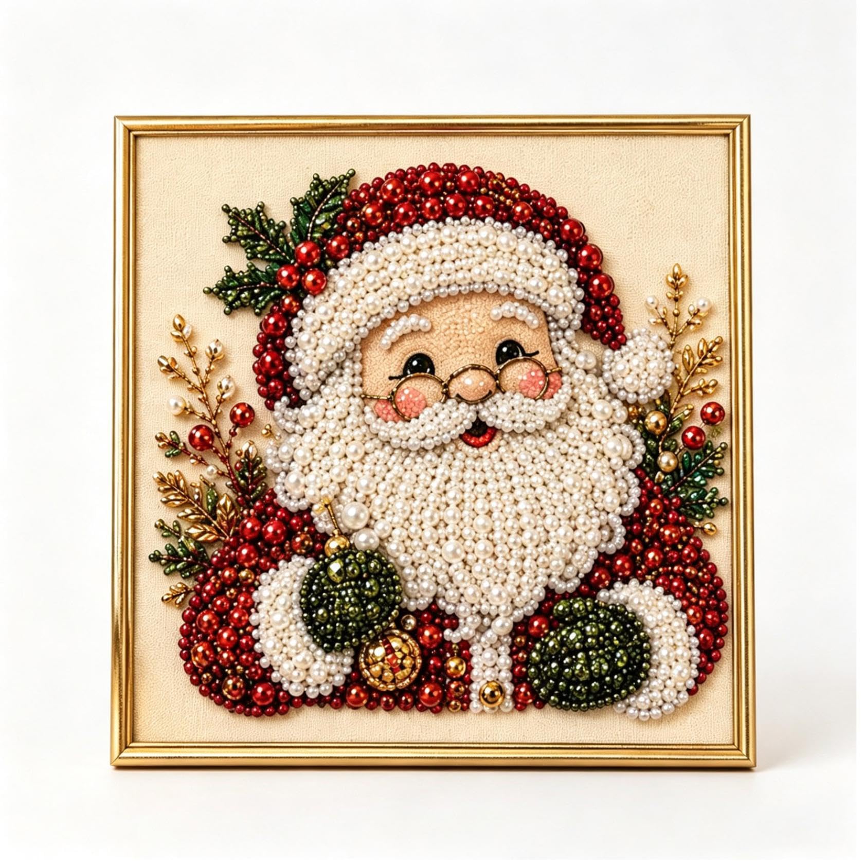 DIY Christmas Pearl Diamond Painting Art Kit with Frame,Christmas Pearl Beads Art Craft for Adults,Pearl Art Kits for Adults,Gemstone Diamond Dots for Home Wall Decor,Relaxing Creative Hobby (Man)