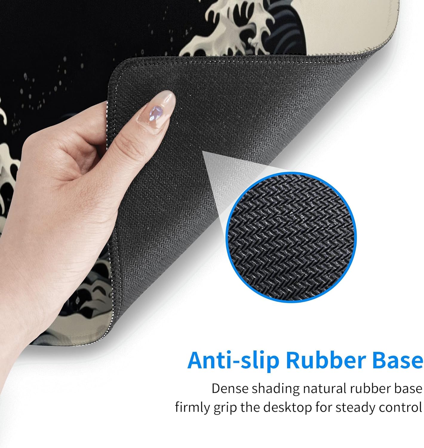 Stylish Japanese Ukiyo-e Style White and Black Ocean Wave Art Print Themed Mouse Pad 31.5 x 12 Inch, Anti-Slip Rubber Base, Ideal for Computer, Laptop, Office & Home Use