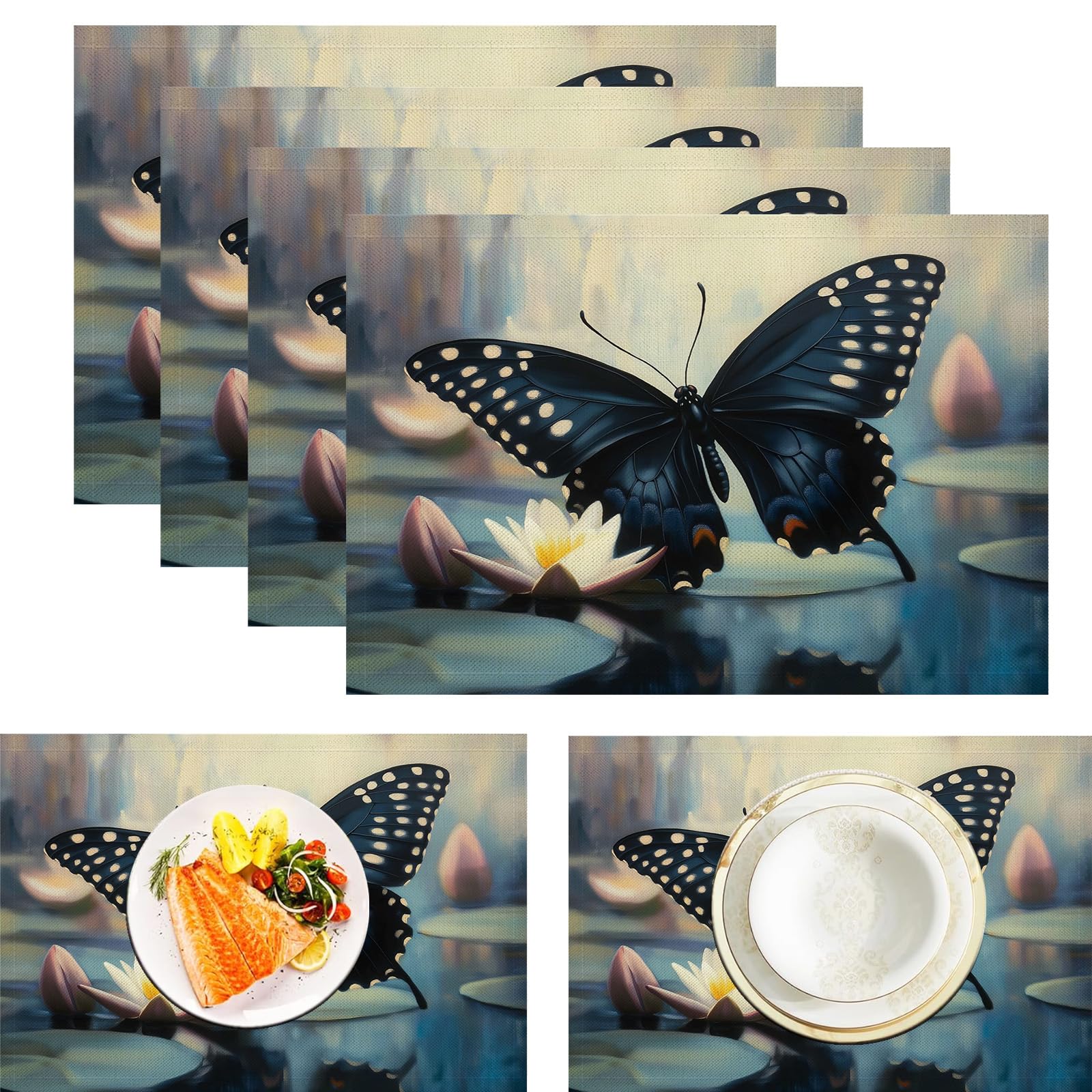 Sets de table lavables nénuphar motif peinture à l'huile 45 x 30 cm