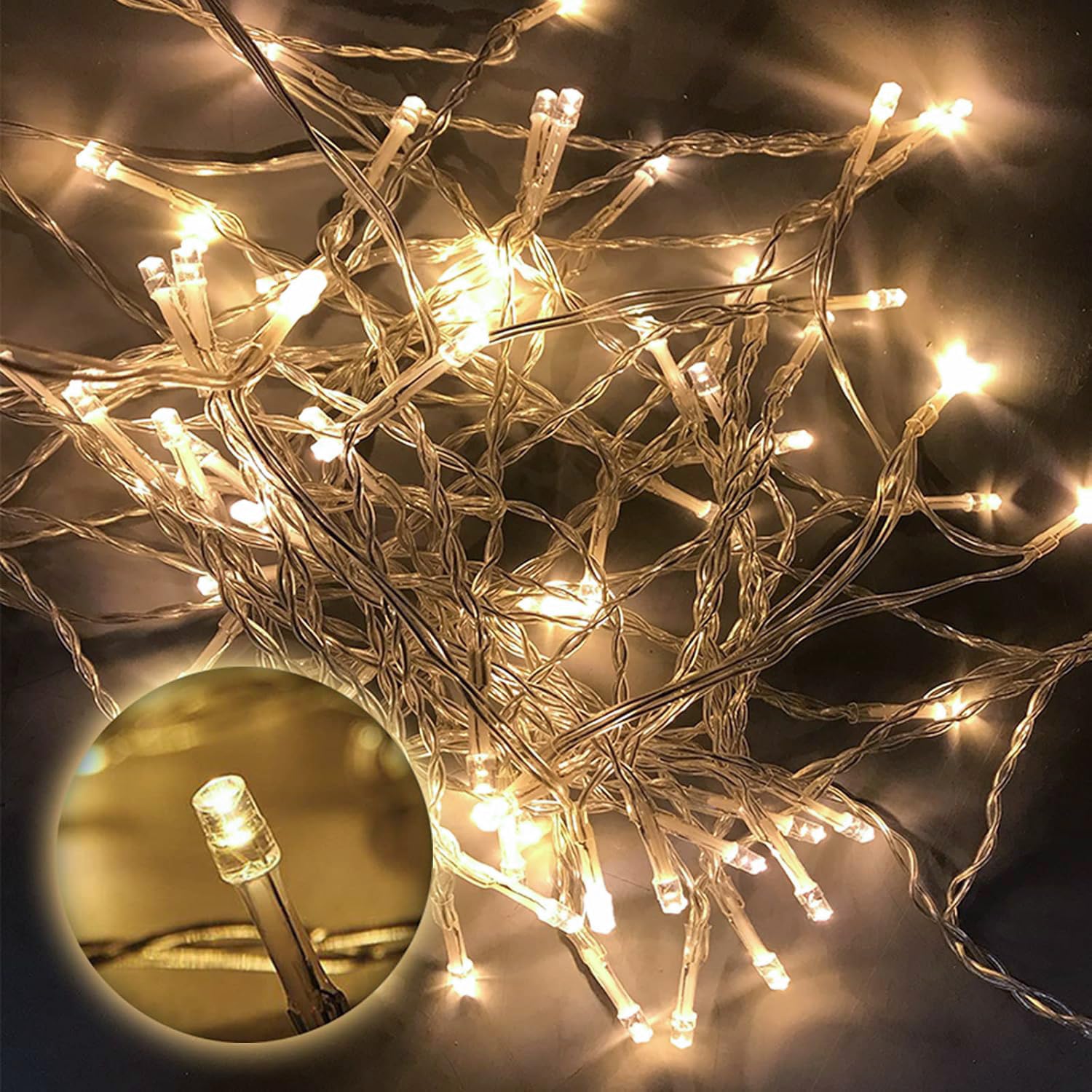 Gresonic Łańcuch świetlny LED 100/200/300/400 diod LED, zasilany prądem, z wtyczką na zewnątrz i wewnątrz, na wesele, Boże Narodzenie, imprezę, ciepła biel, 600 diod LED