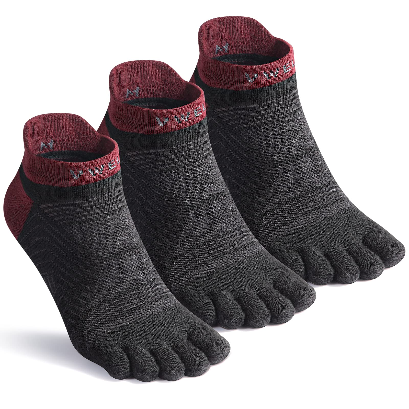 VWELLToe Socks for Men Women COOLMAX Five Toe Socks, High Performance Five Finger Socks Ankle Running 5 Toe Socks, 3 Pairs