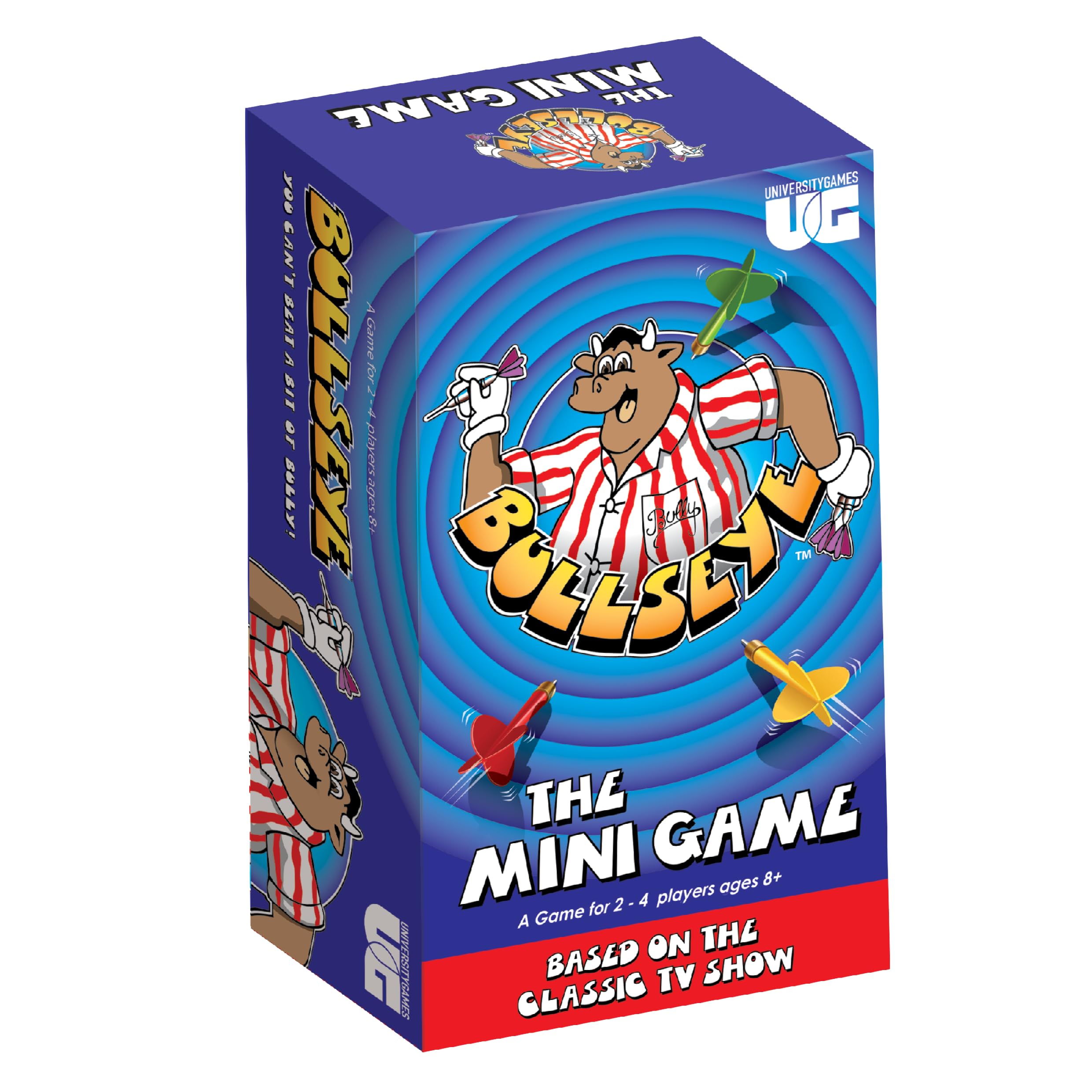 Bullseye The Mini Game, Classic TV Show Card Game with Darts Dice, 2-4 Players, Ages 8+, Blue
