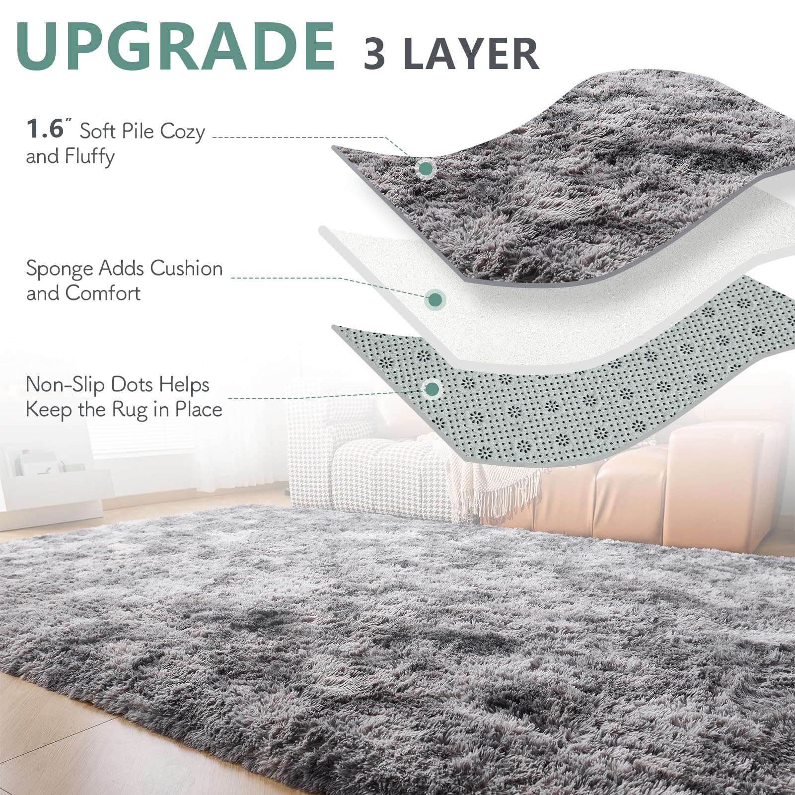 CHOSHOME Tappeti Per Soggiorno Tappeto Grande Super Soffice e Soffice Che Non Perde Peli Tappeti Shaggy Motley Tappeto Tie-dye Tappeti Moderni per Interni per Camere da Letto Grigio Scuro 150x240cm