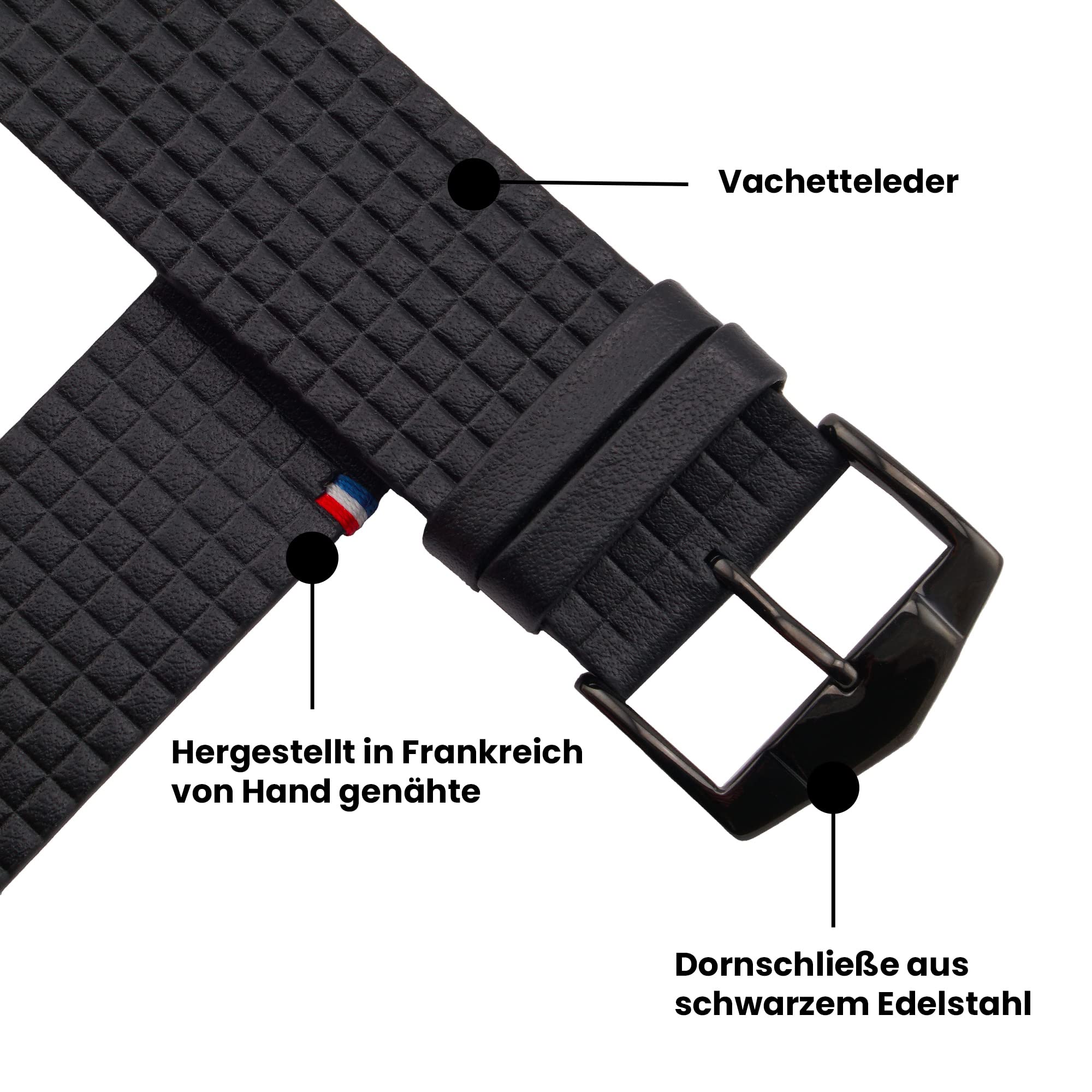 Eternel – Carbone Armband edel – Kompatibel mit allen Apple Watch Modellen – Alle Größen – Handgefertigt in Frankreich – Pflanzlich gegerbtes Leder – Noir